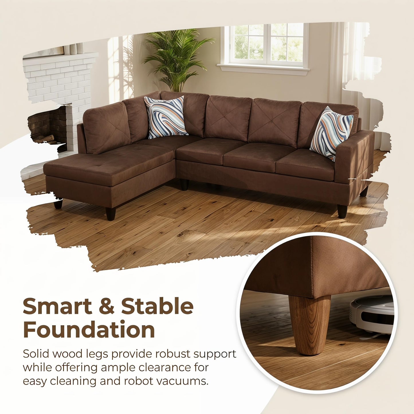 Trygoal L-Shaped Sectional Sofa, Modern 4-Seat Couch with Right Facing Chaise, Sectional Couch for Living Room, Apartment, Office, Brown