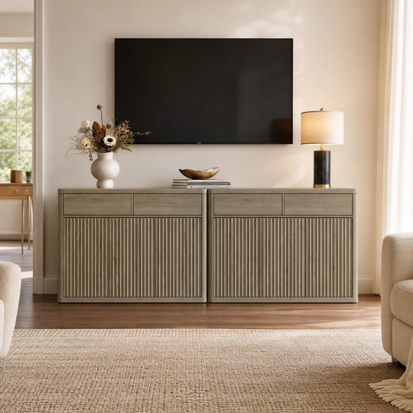 SICOTAS Buffet Cabinet with Storage - Storage Cabinet Sideboard with Doors & Shelves Accent Credenza Buffet Table with 2 Drawer Buffets & Sideboards for Living Room Dining Room Kitchen Entryway Office