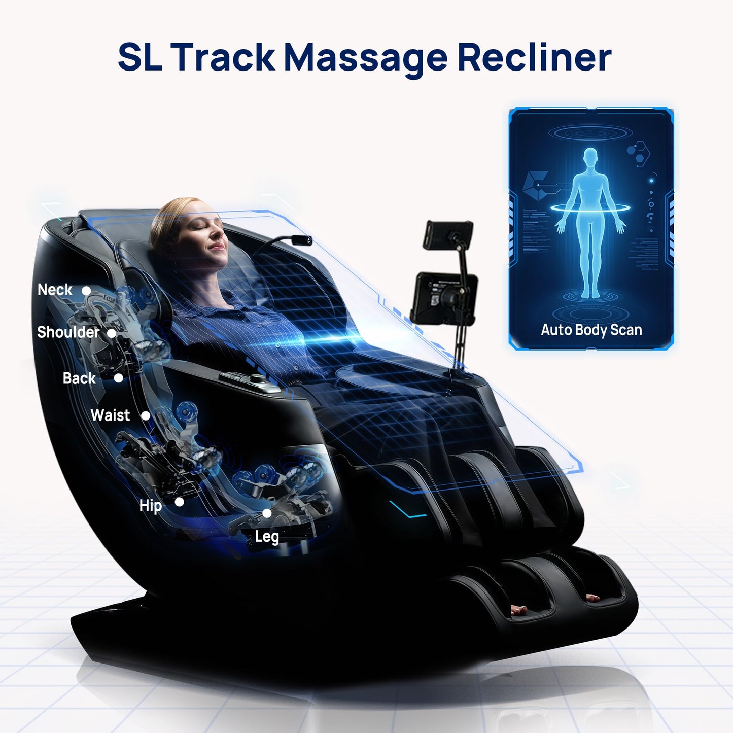 Lifevibe VAT Massage Chair Full Body VibroAcoustic Sonic Wave, SL-Track Zero Gravity Recliner with 25 Auto Modes, Smart Body Scan, Extendable Footrest, Reading Lamp, Black
