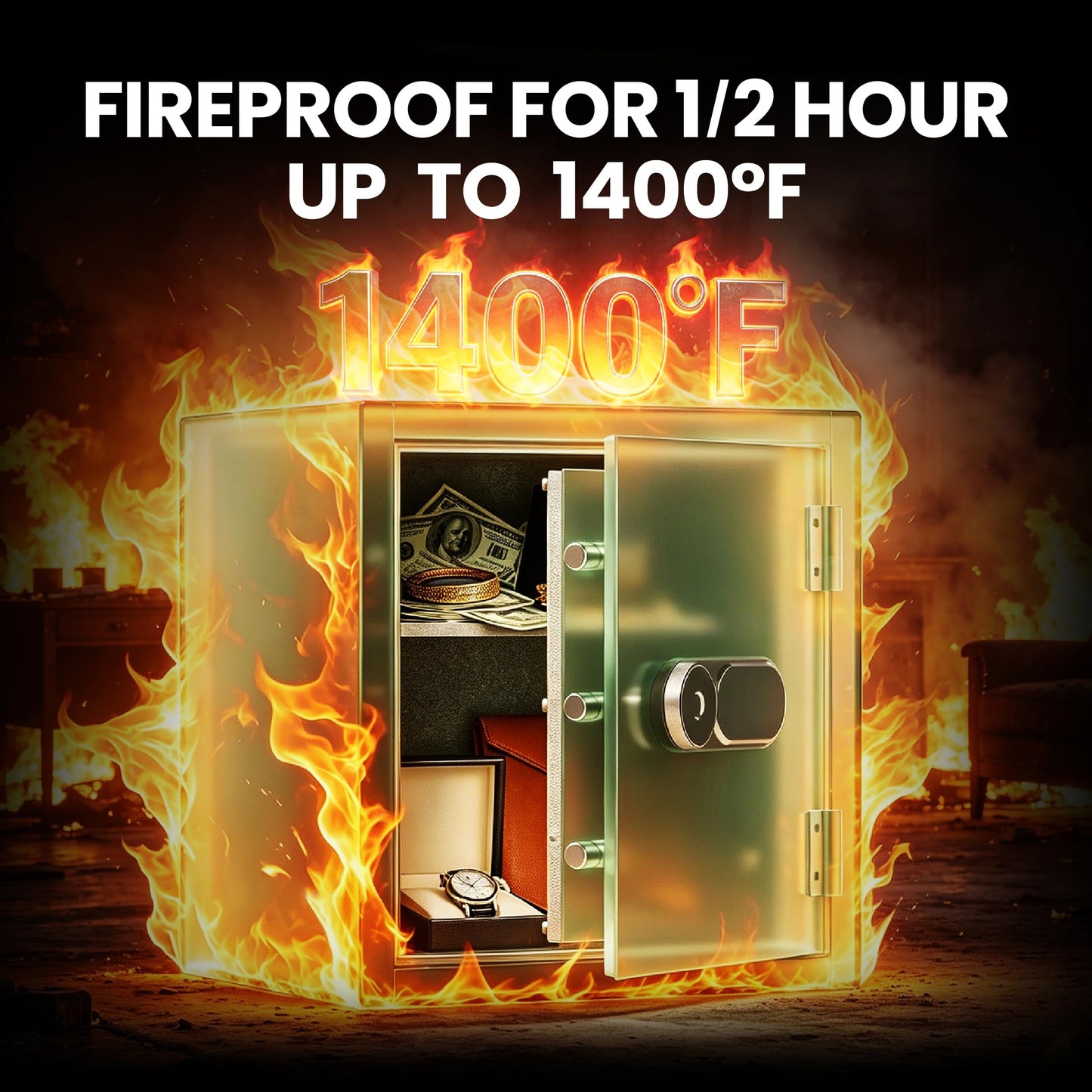 Fireproof Safe 3.7 Cuft Home Safe with Biometric Fingerprint Lock, Digital Security Safe Box with Removable Shelf, Fireproof Document Box for Money Jewelry Valuables, Cabinet Safes for Home Office