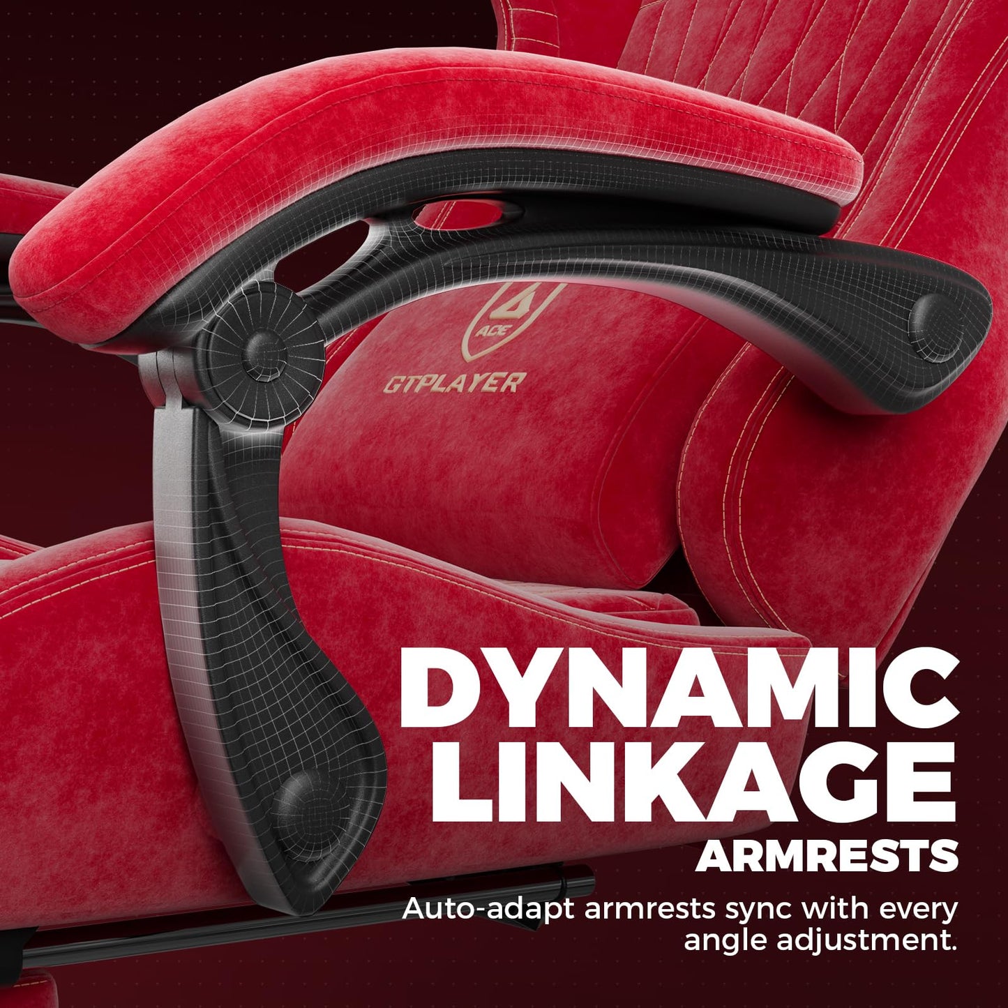 GTPLAYER ACE-PRO Music Gaming Chairs – Built-in Speakers, App Support & Bluetooth Control, Computer Game Chairs with Footrest for Adults, Ergonomic, Reclining, Linkage Armrest, Cherry Red 【Velvet】