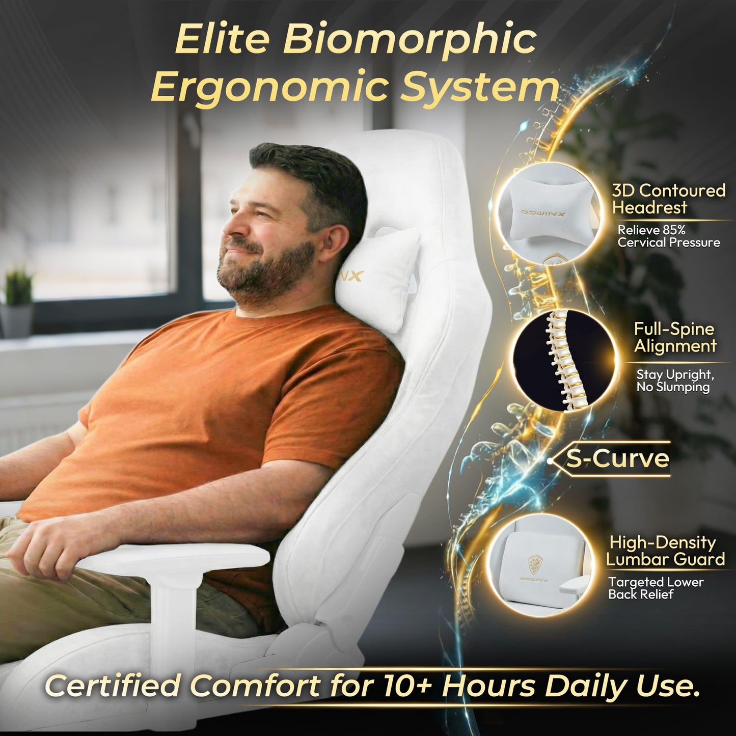 Dowinx Big and Tall Gaming Chair with Suede Fabric Breathable, Game Chairs for Adults with Oversized Thick Seat for 440lbs, Ergonomic Gamer Chair for Streaming & Long Gaming Sessions, White