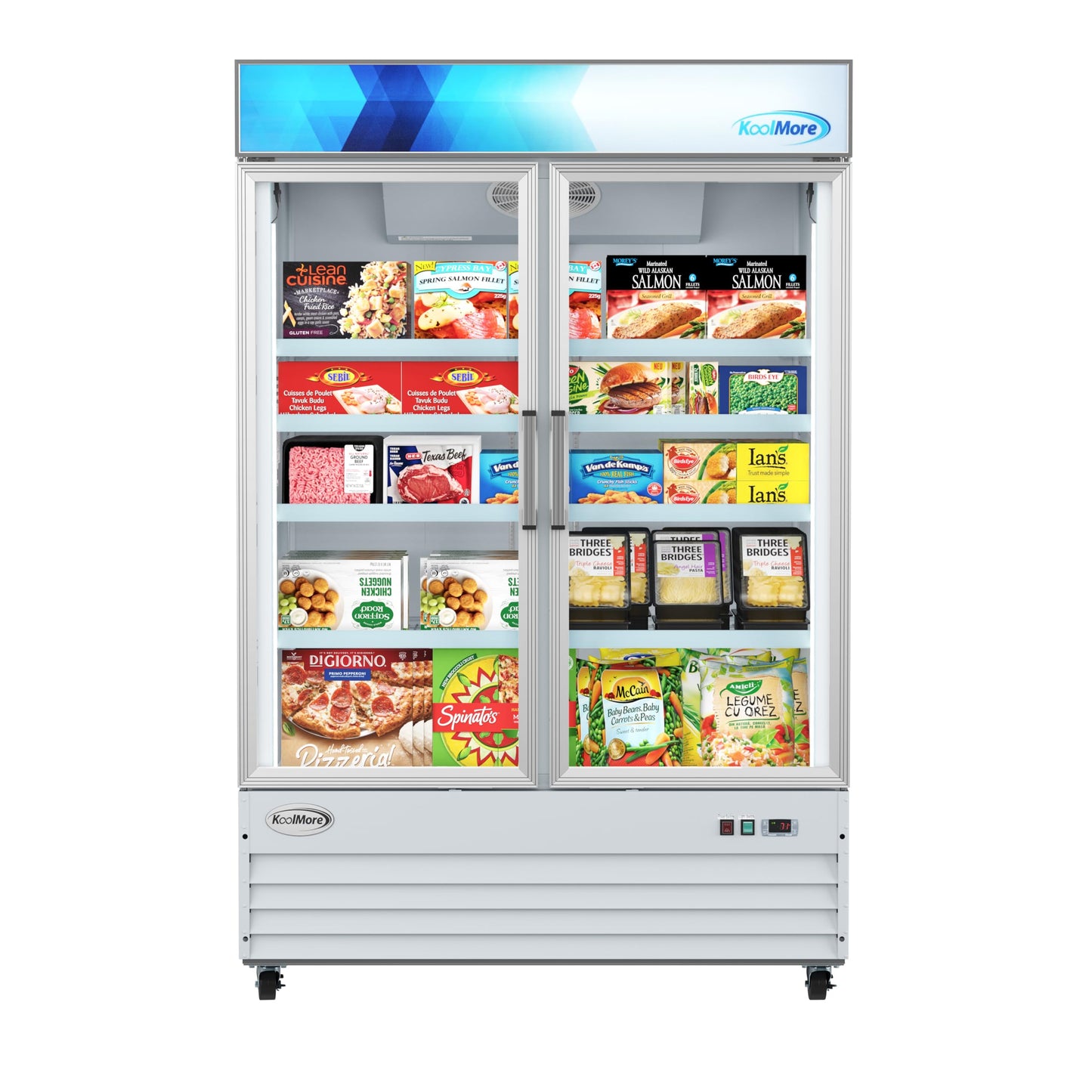 KoolMore 53 in. Commercial Two Glass Door Display Upright Freezer Merchandiser in White 45 Cu. Ft. (MDF-2GD-45C-WH)