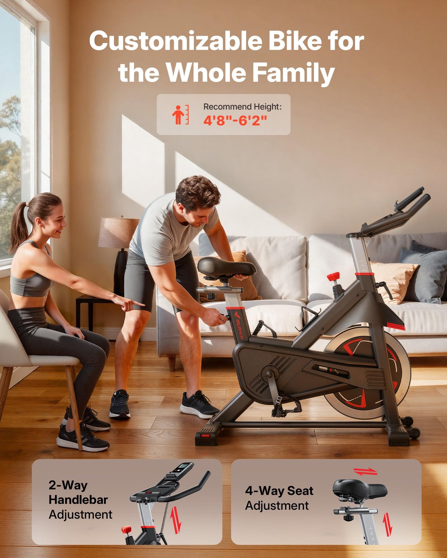Merach Magnetic Exercise Bike, Heavy Duty Stationary Bike with Automated Resistance, 300 350 Lbs Weight Capacity, Low Noise Indoor Workout Bike for Home Gym with Self-Developed App