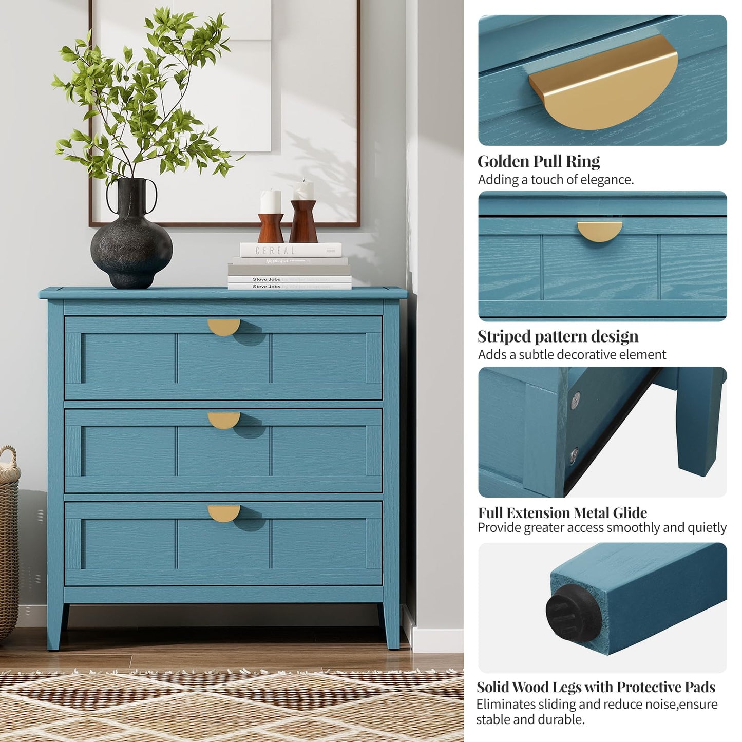 Nightstand Bedside Table End Table Storage Chest Cabinet (Blue(3 Drawers))