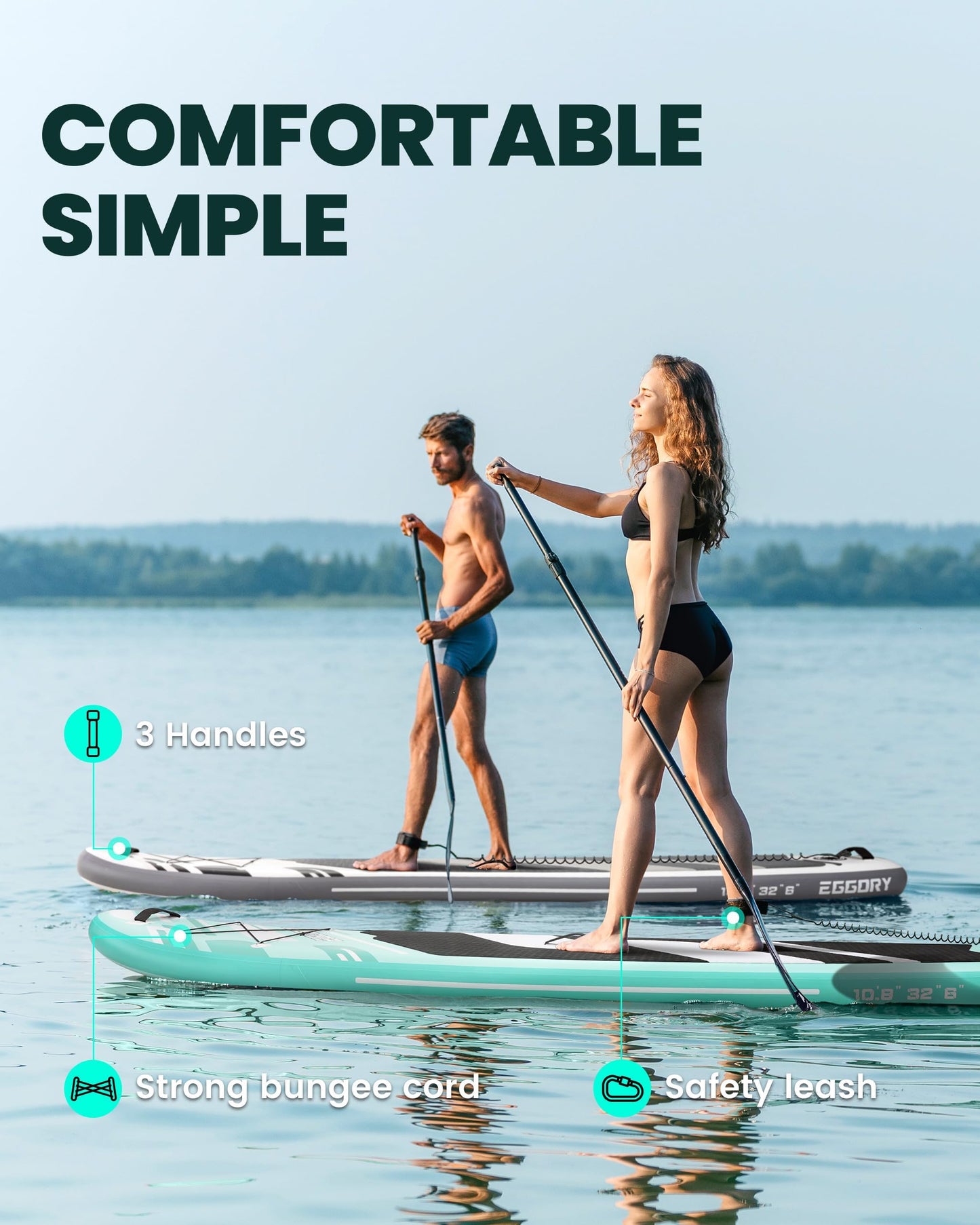 Inflatable Paddle Board,Stand Up Paddle Board Set, Extra Wide SUP Board with Removable Fin, Floating Paddle, Hand Pump, Ankle Leash, Traveling Board