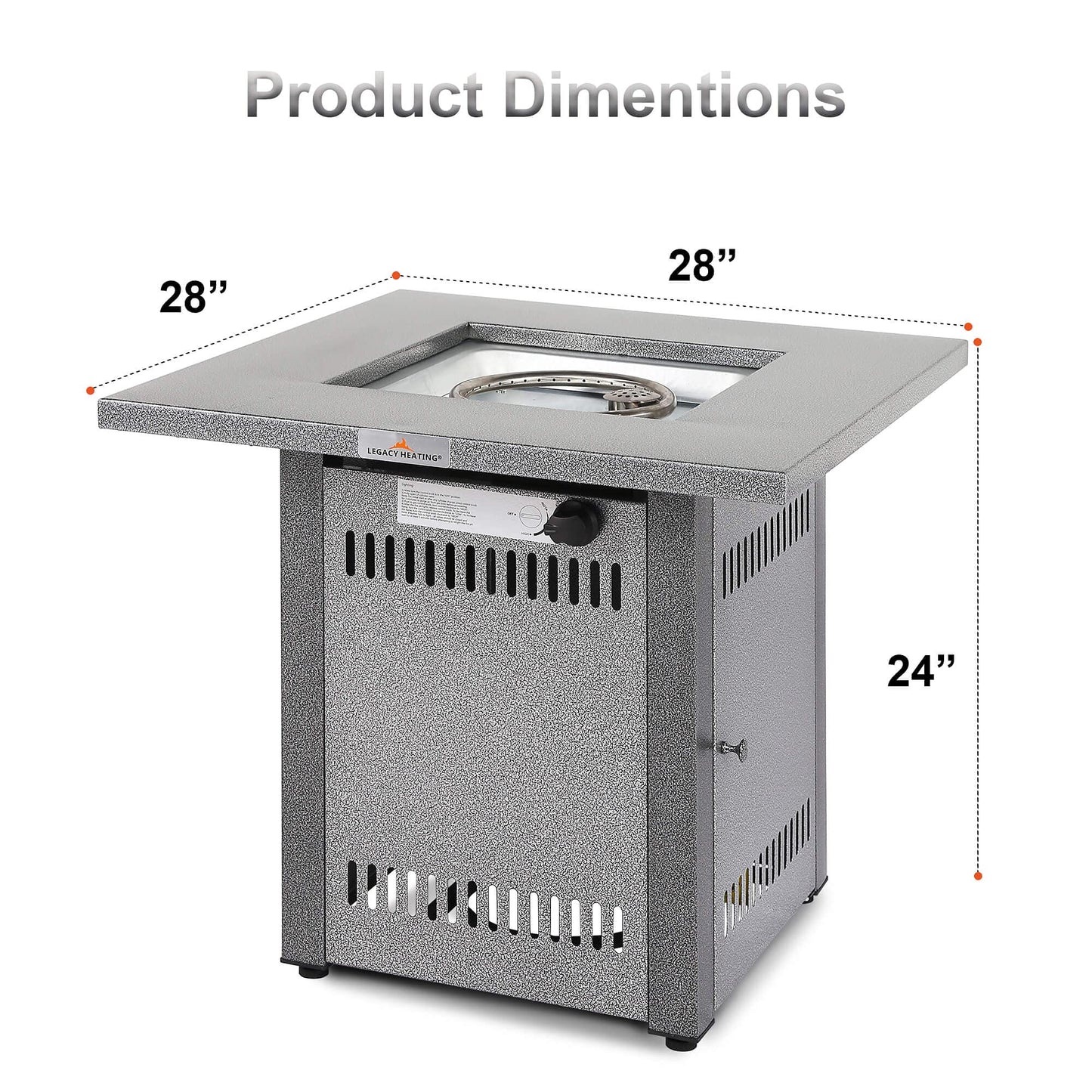 Fire Pit Table, Gas Firepit Square Steel Fire Pit Outdoor Fireplace for Patio with Pulse Ignition System, Small Fire Pit for Deck and Garden, 50000BTU, Silver Grey