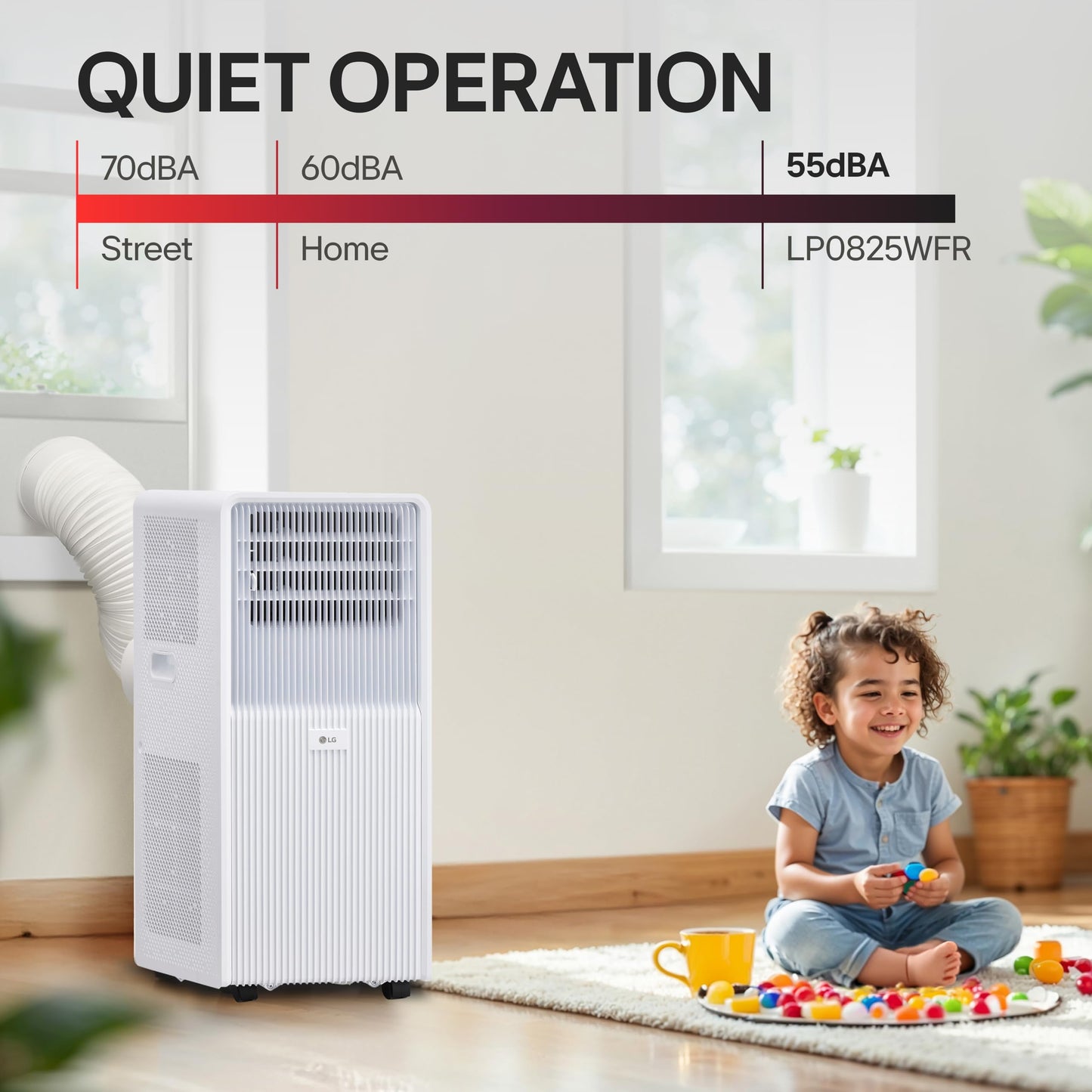 LG 8000 BTU (DOE) / (11000 ASHRAE) Portable Air Conditioner Cools 350 Sqft Easy Install, Remote Control, Washable Filter Eco-friendly AC Unit, White LP0825WFR