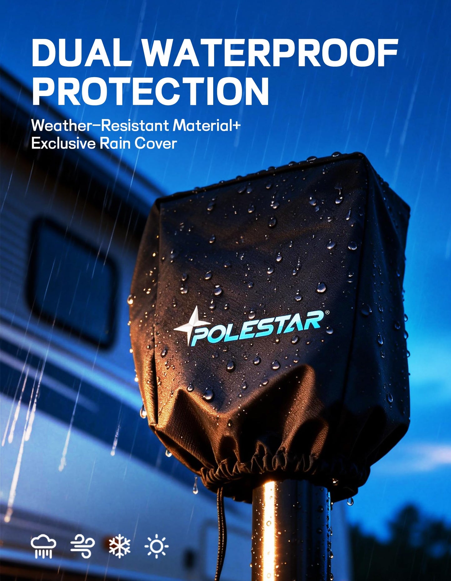 POLESTAR Electric Trailer Jack, 7500lbs Electric Power A-Frame Tongue Jack with Waterproof Protective Cover & LED Light for Travel Trailer Camper, RV, 12V DC 7-Way Plug, 9"-27" Lift