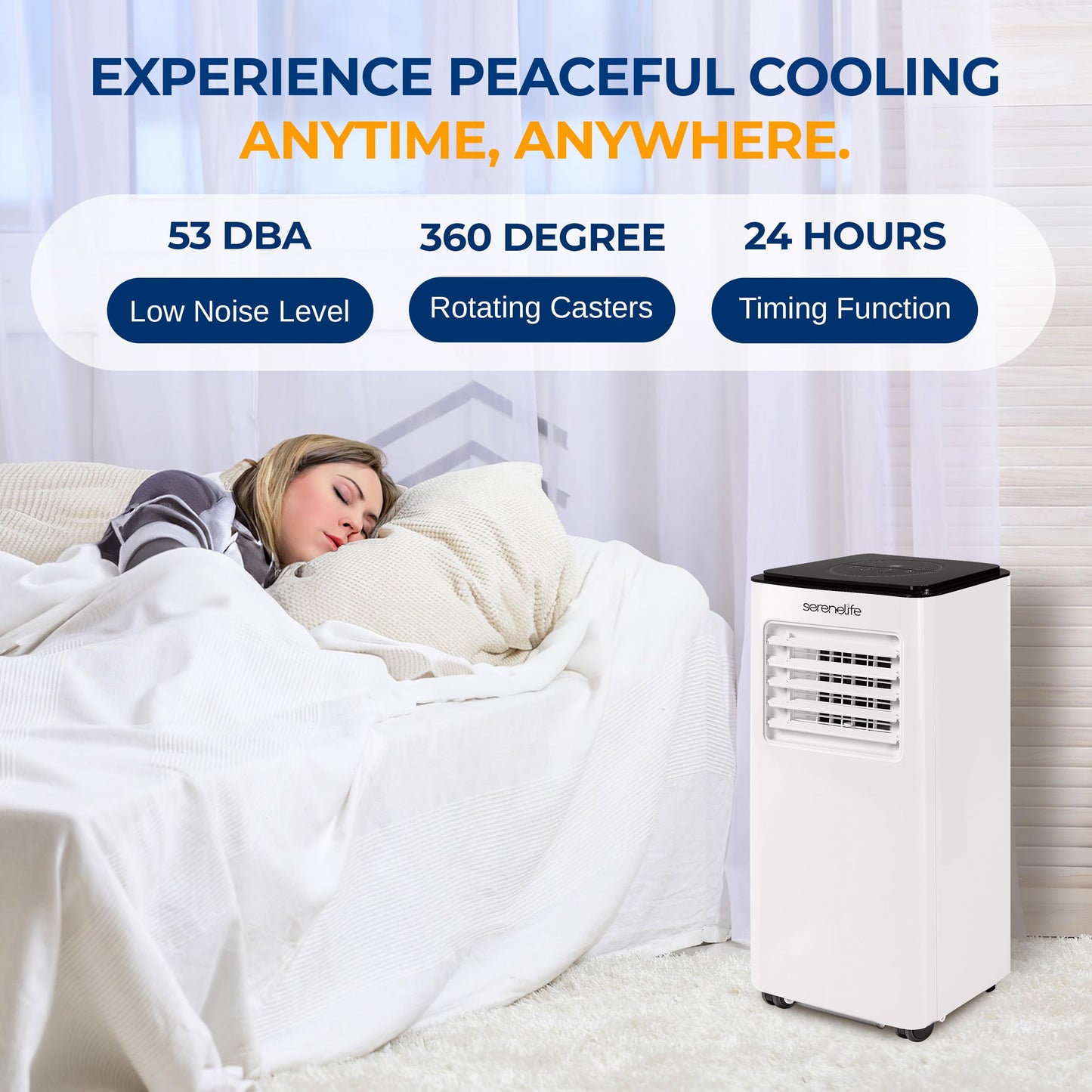 SereneLife 8000 BTU Portable Air Conditioner, 3-in-1 Compact Standing Air Conditioner for Room Up to 350 Sq. Ft., Floor AC Unit with LCD Remote Control, Auto Mode, Low Noise with Wrapped Compressor