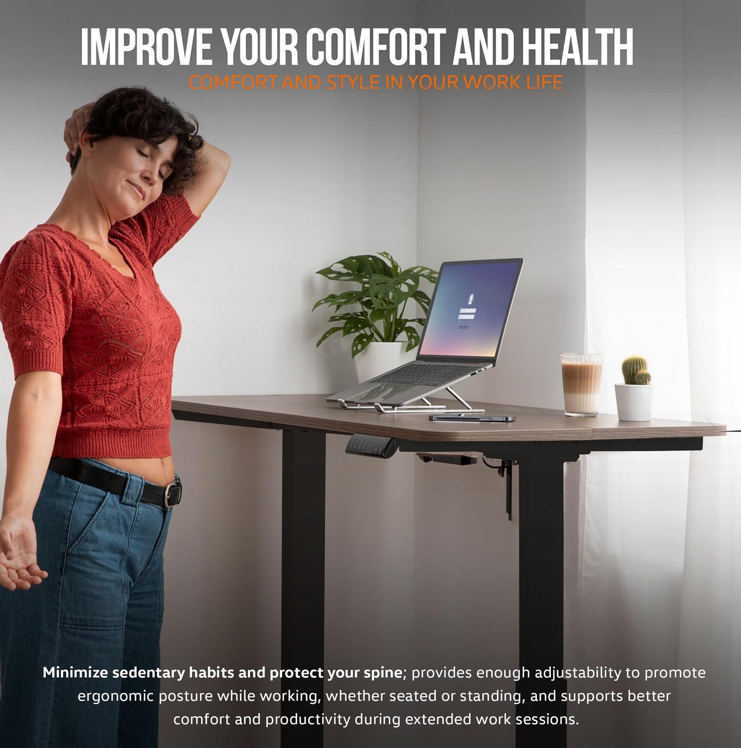 SuperHandy Standing Desk Adjustable Height (48'' x 30''), 3 Memory Presets - Large Electric Sit-Stand Adjustable Height up to 49'' - Rustic Wood