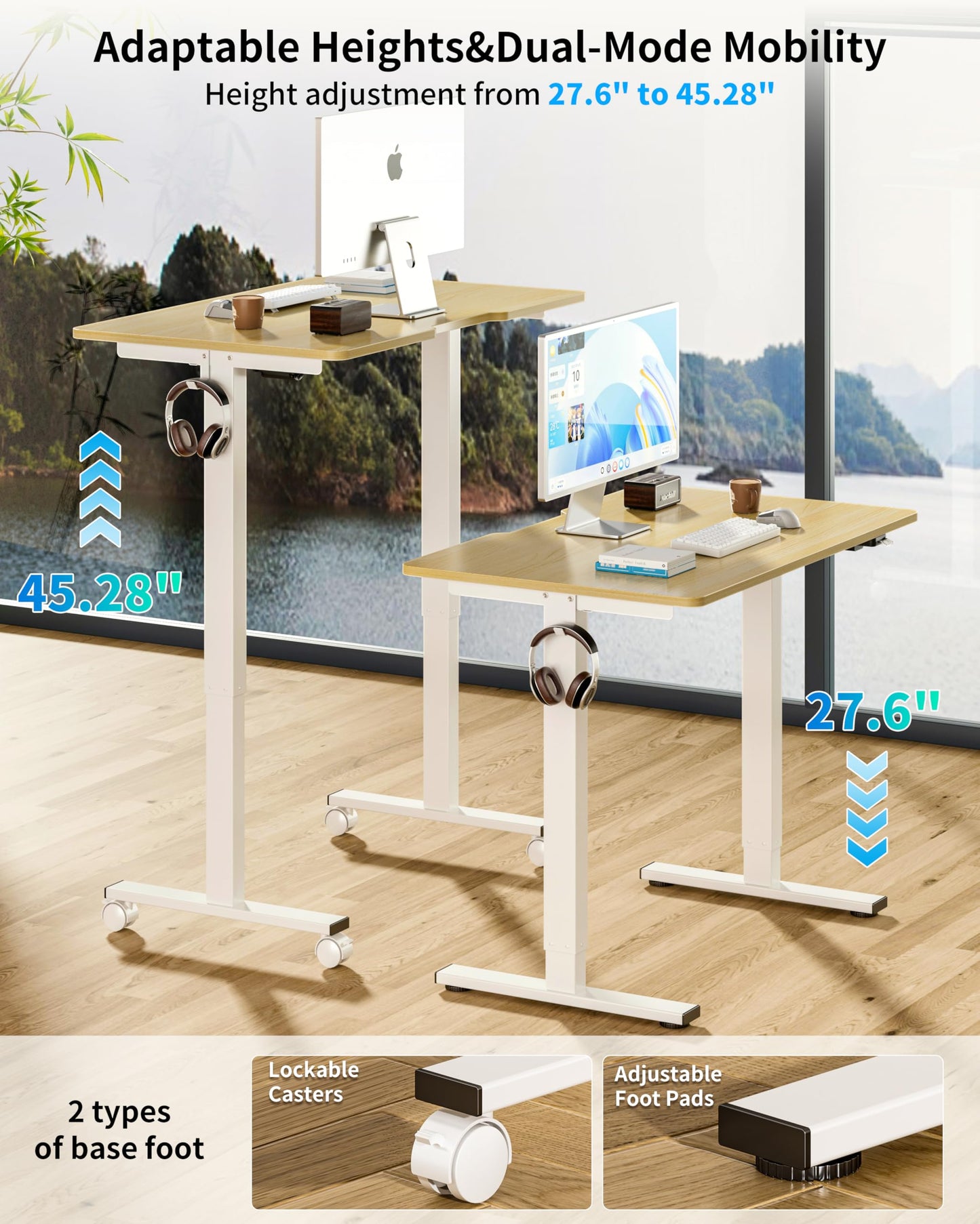 BIZUM 39.4" Small Electric Standing Desk Height Adjustable, Whole Piece Stand Up Computer Desk Work Study Writing Gaming Desks for Home Office Oak