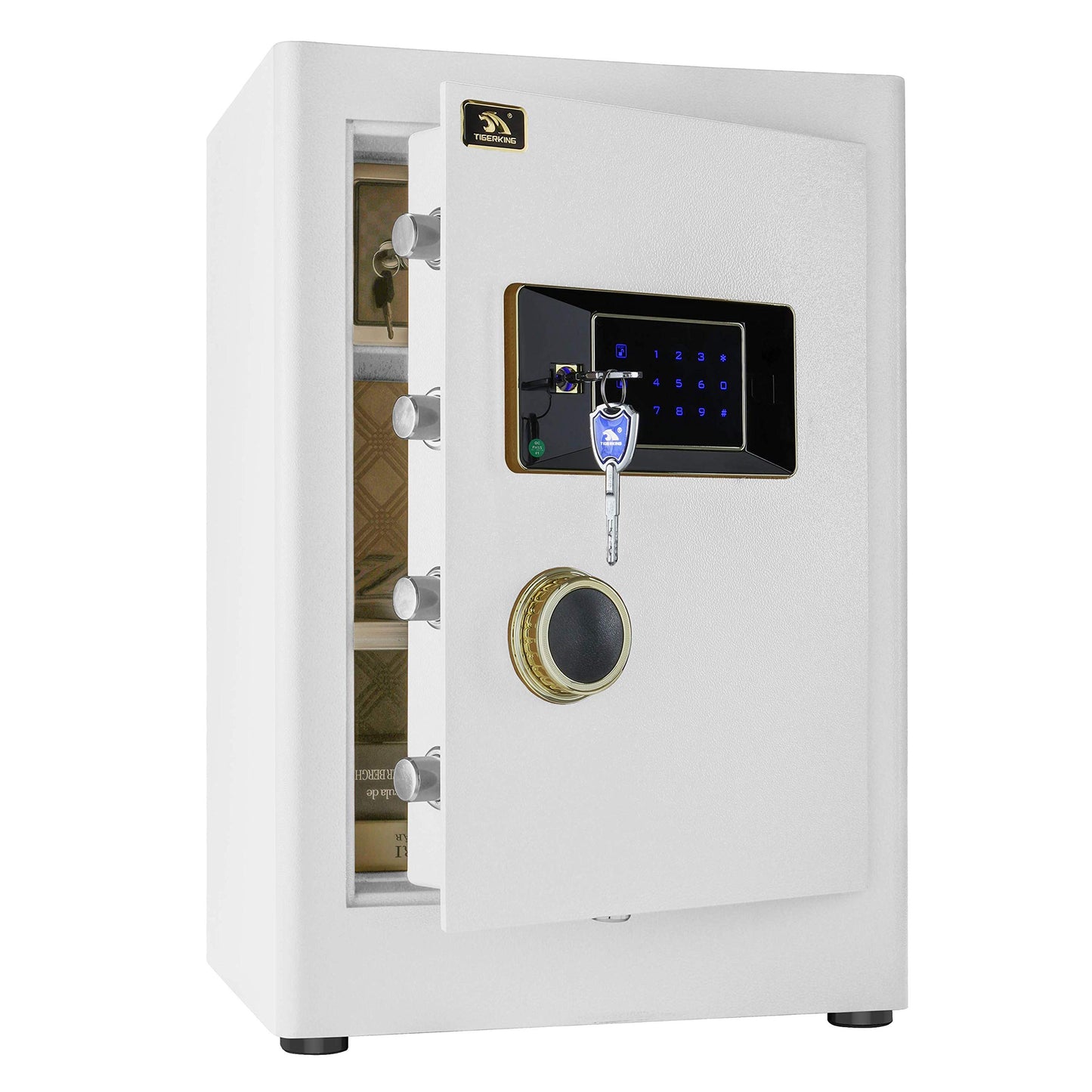 TIGERKING 2.05 Cu Ft Heavy Duty Security Home Safe – Digital Touchscreen Lock, Anti-Theft, Adjustable Shelves, Easy to Use, Ideal for Home or Office, White