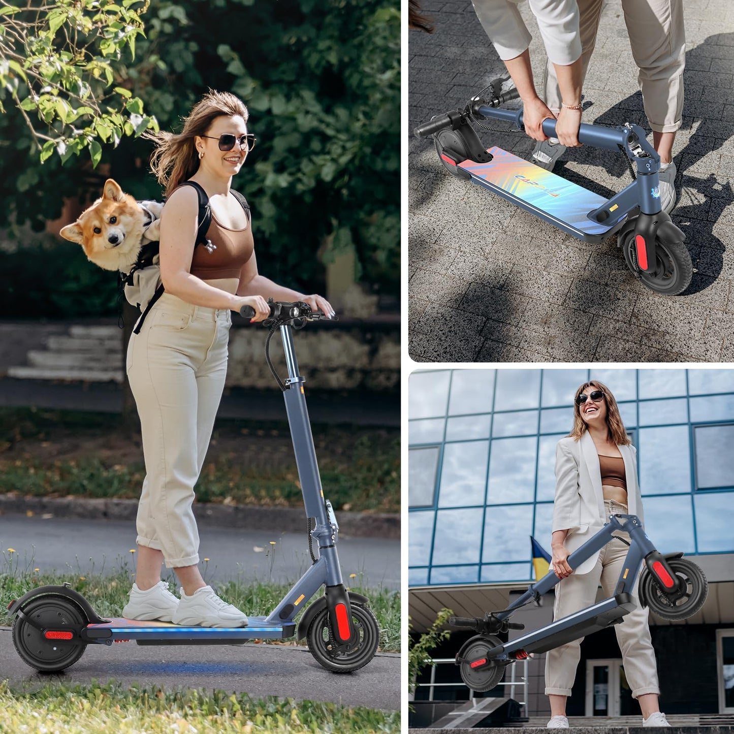 Caroma Adult Electric Scooter 350W, Max 20 Miles & 20 Mph, 9" Big Tires Electric Scooters Adults, Height Adjustable E Scooter for Adults, Foldable Commuting Scooter Electric, 265Lbs Load, Blue