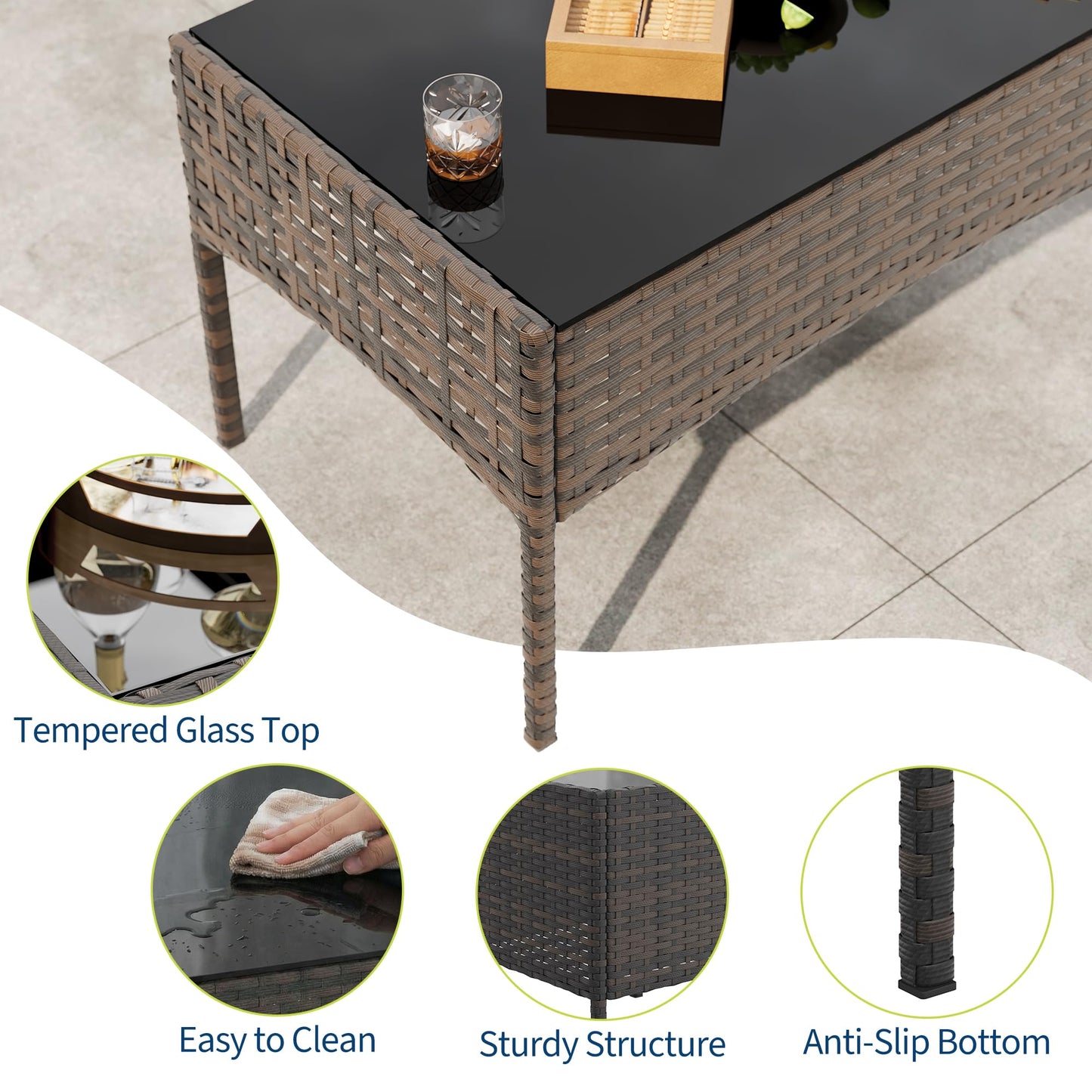 GAOMON 4-Piece Patio Furniture Set, Modern PE Rattan Conversation Set with 2 Chairs, Loveseat & Tempered Glass Coffee Table, All-Weather Outdoor Seating for Garden, Porch, Balcony, Poolside