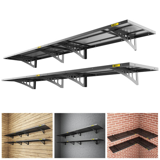 Brukid 4Pack 1.64x4ft Adjustable Metal Garage Wall Shelving Heavy Duty Garage Storage Shelf Wall Mounted Black