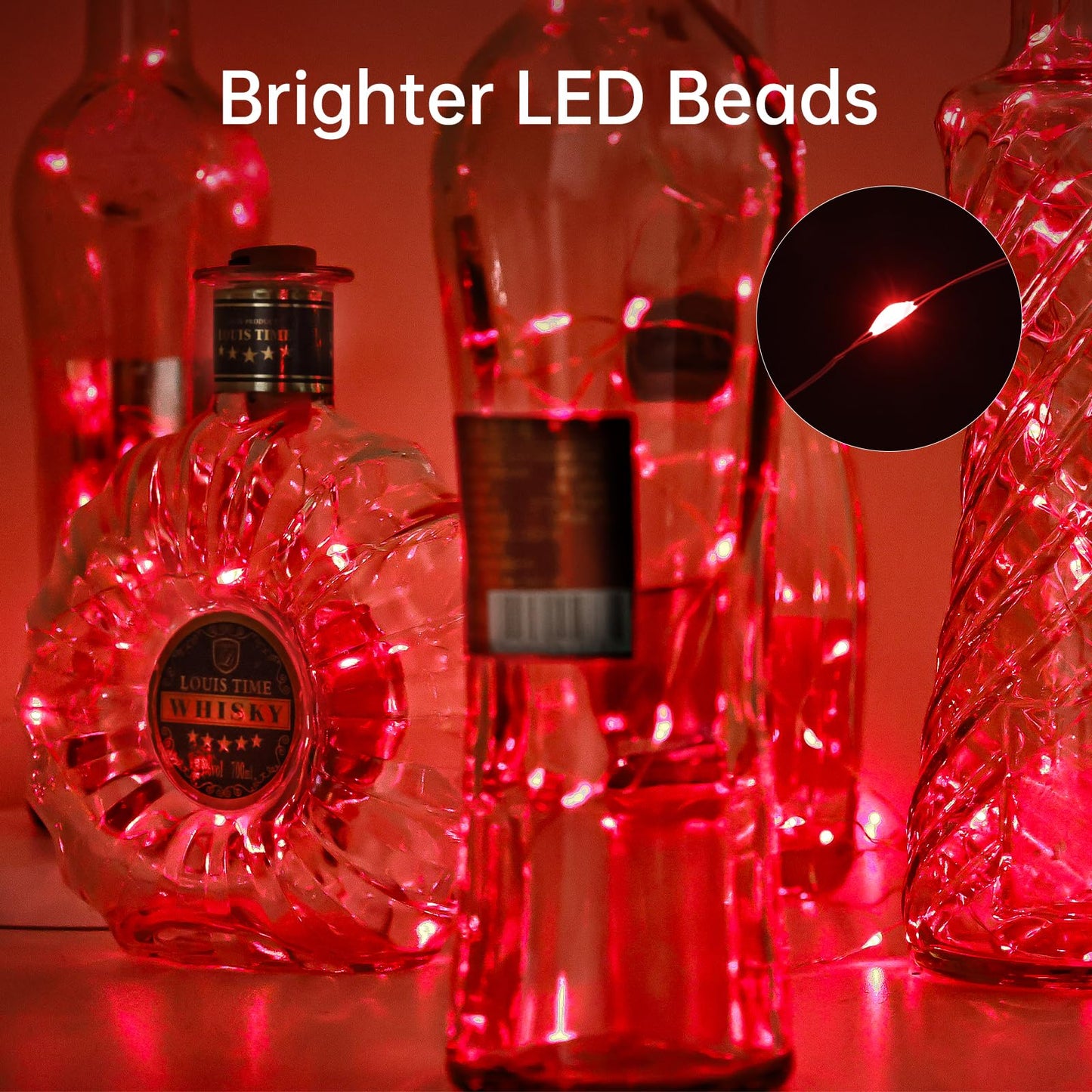 Aluan Wine Bottle Lights - 20 LED Cork Lights, Waterproof, Red, 10 Pack, Copper, Model BL00