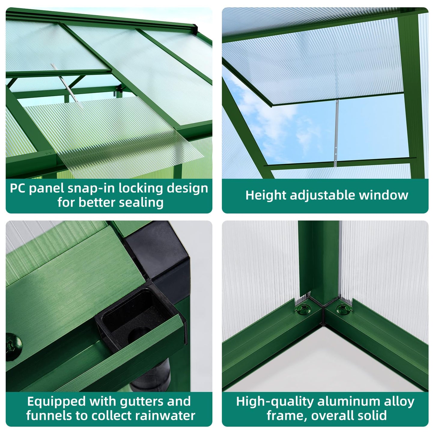 Garvee 6x10 ft Greenhouse - Aluminum Greenhouses for Outdoors, Large Polycarbonate Greenhouse with Roof Vent, Heavy Duty Walk-in Green Houses for Outside Garden, Backyard, Patio, Lawn, Easy Assembly