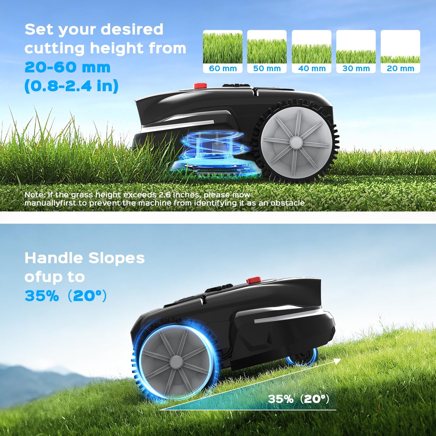LEBOSBO V3 Robotic Lawn Mower with AI Vision Obstacle Avoidance, Smart APP Control, Low-Noise Operation, Adjustable Cutting Height, No-Go Zones, Ideal Robot Lawn Mower for Lawns Up to 1600 Sq.Ft