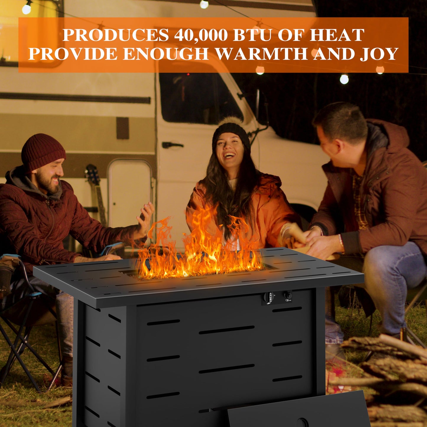 Shintenchi 42" Outdoor Propane Fire Pit 50,000 BTU Gas Fire Pit Table with Lid, Waterproof Cover, Rectangle Gas Firepit Table for Garden/Patio, CSA Certification, Black