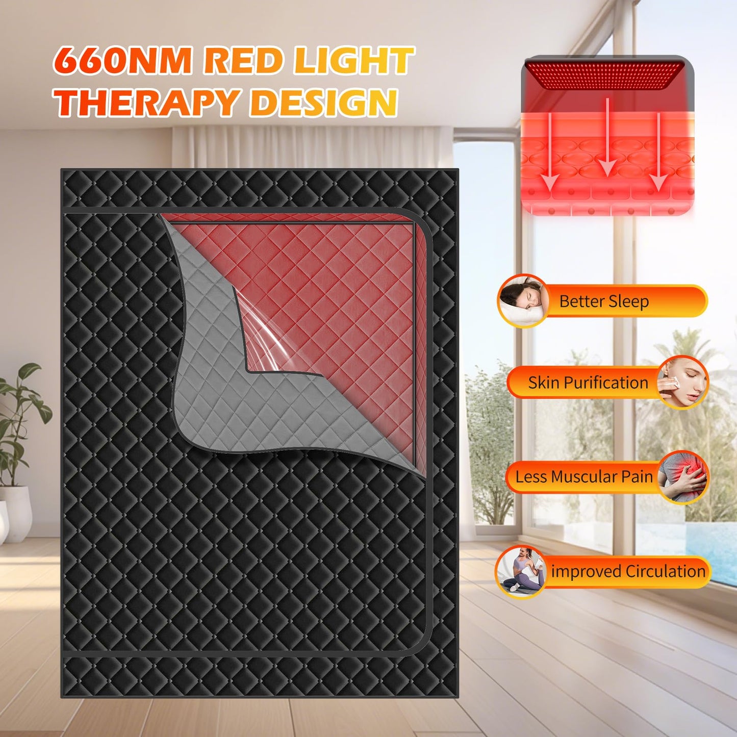 Smartmak Two Person Portable Far Infrared Sauna with 660nm Red Light Therapy Lamp, X-Large Sauna Box, 6 Heaters, Full Size Indoor SPA Room for Home Relaxaion, Remote Control, 2 Big Folding Chairs