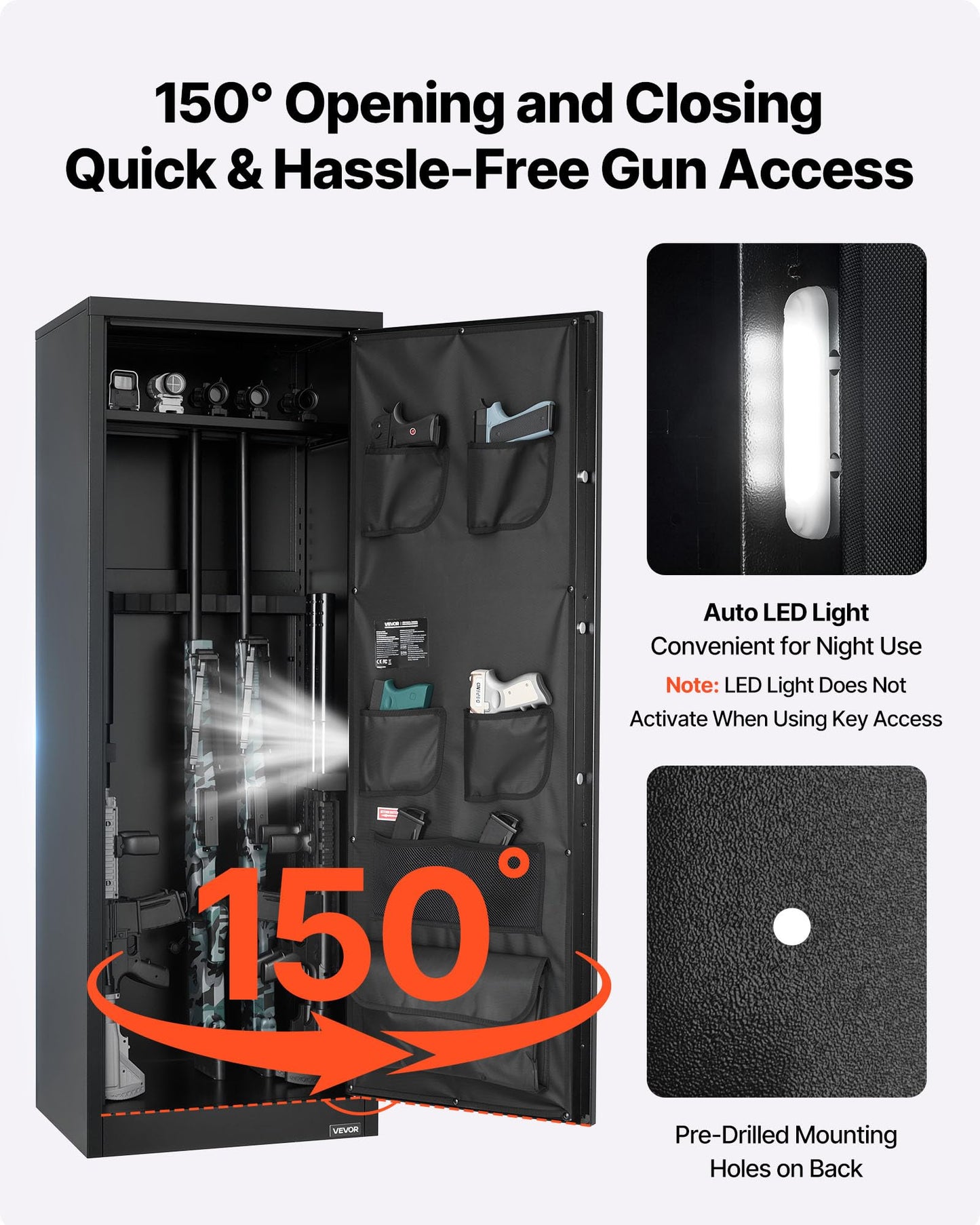 VEVOR 10-12 Gun Safe, Long Gun Cabinet for Rifles and Pistols, Quick Access Rifle Safe with 4 Pistol Pockets and 3 Adjustable Racks, Large Digital Cabinet with Key and Password Lock(Assembly Required)