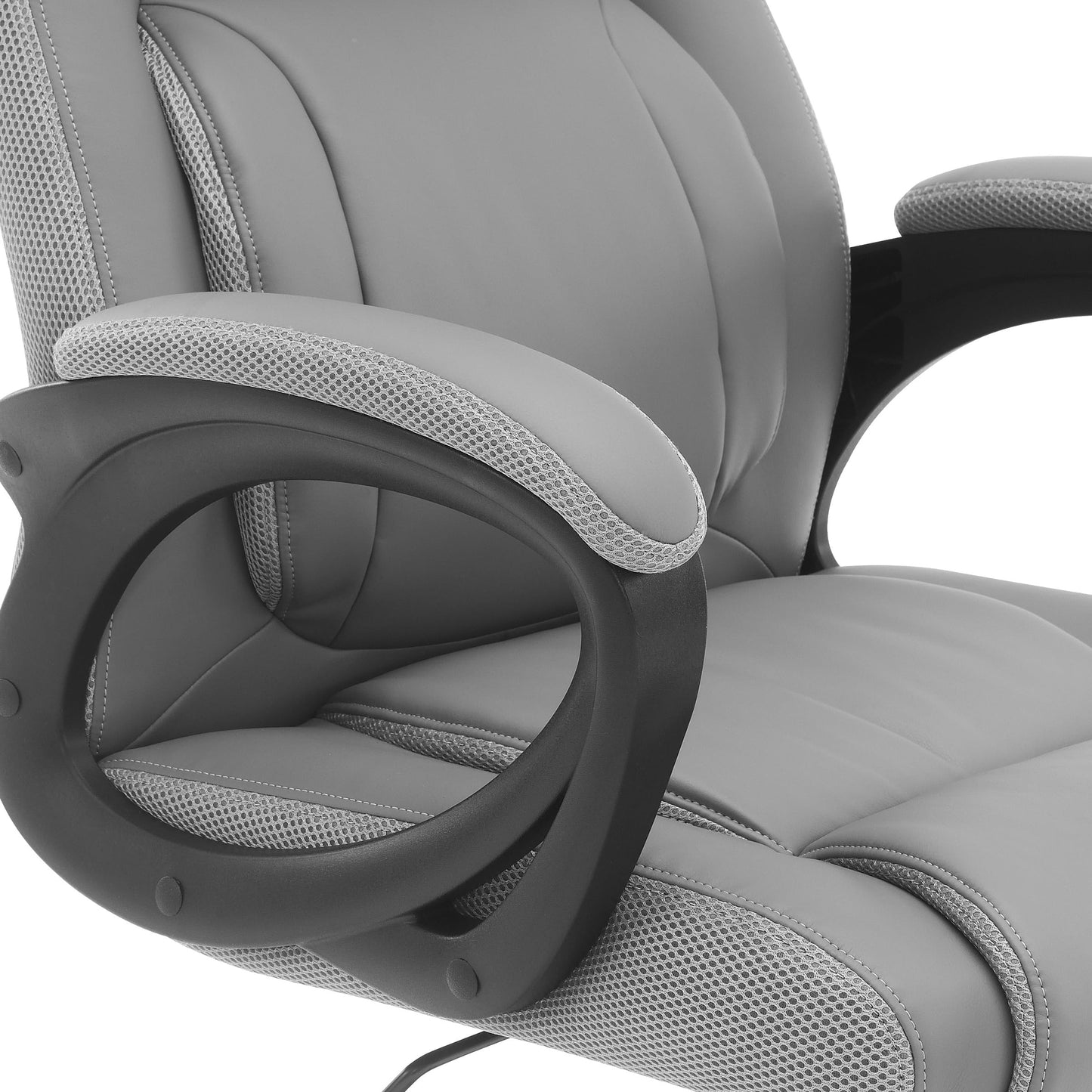 Office Star FL Series Executive Seating Faux Leather Manager's Adjustable Office Chair with Padded Arms, Charcoal Grey with Grey Mesh Accents