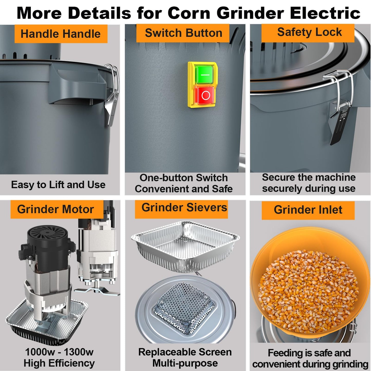 DETODDA 15.8 Gallon Electric Corn Grinder Mill for Chicken Feed, Grain Mill Grinder with 7 Screens, Heavy Duty Feed Grinder for Corn, Wheat, Rice, Soybeans, Livestock Feed, Farm & Homestead Use-Red