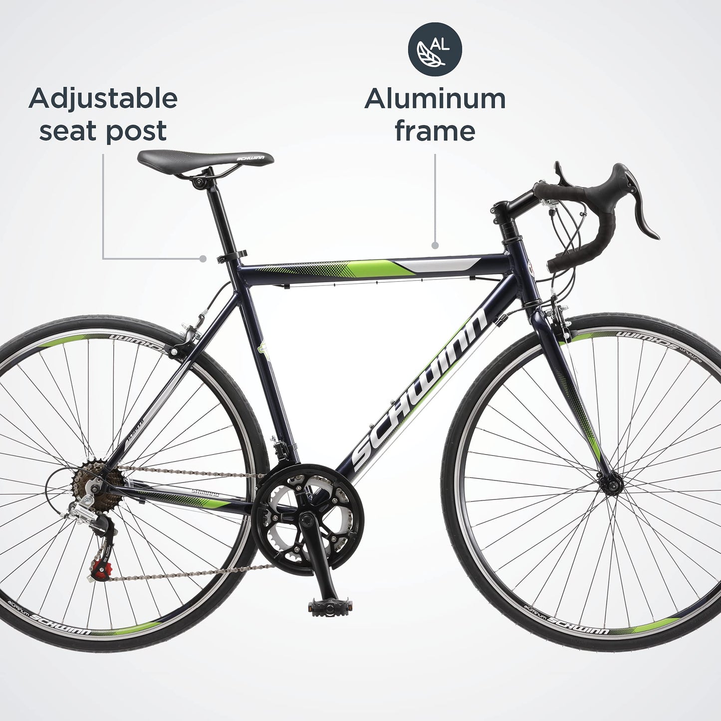 Schwinn Volare 1300 Road Bike, 700c Mens and Womens Bike, 14-Speed Drop Bar Road Bicycle, Aluminum Frame, Sport Tires, Fitness Seat, Alloy Caliper Brakes, Adult Bicycle