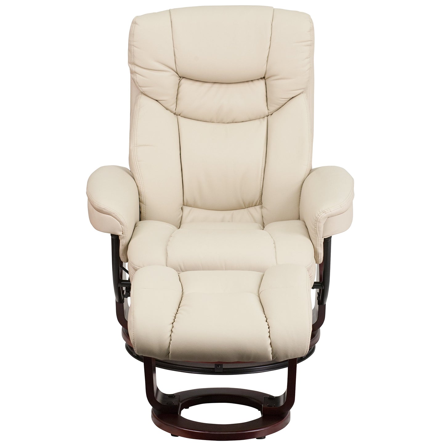 Flash Furniture Allie LeatherSoft Upholstered Recliner with Ottoman Footrest, Padded Swiveling Recliner Chair and Ottoman Set, Beige