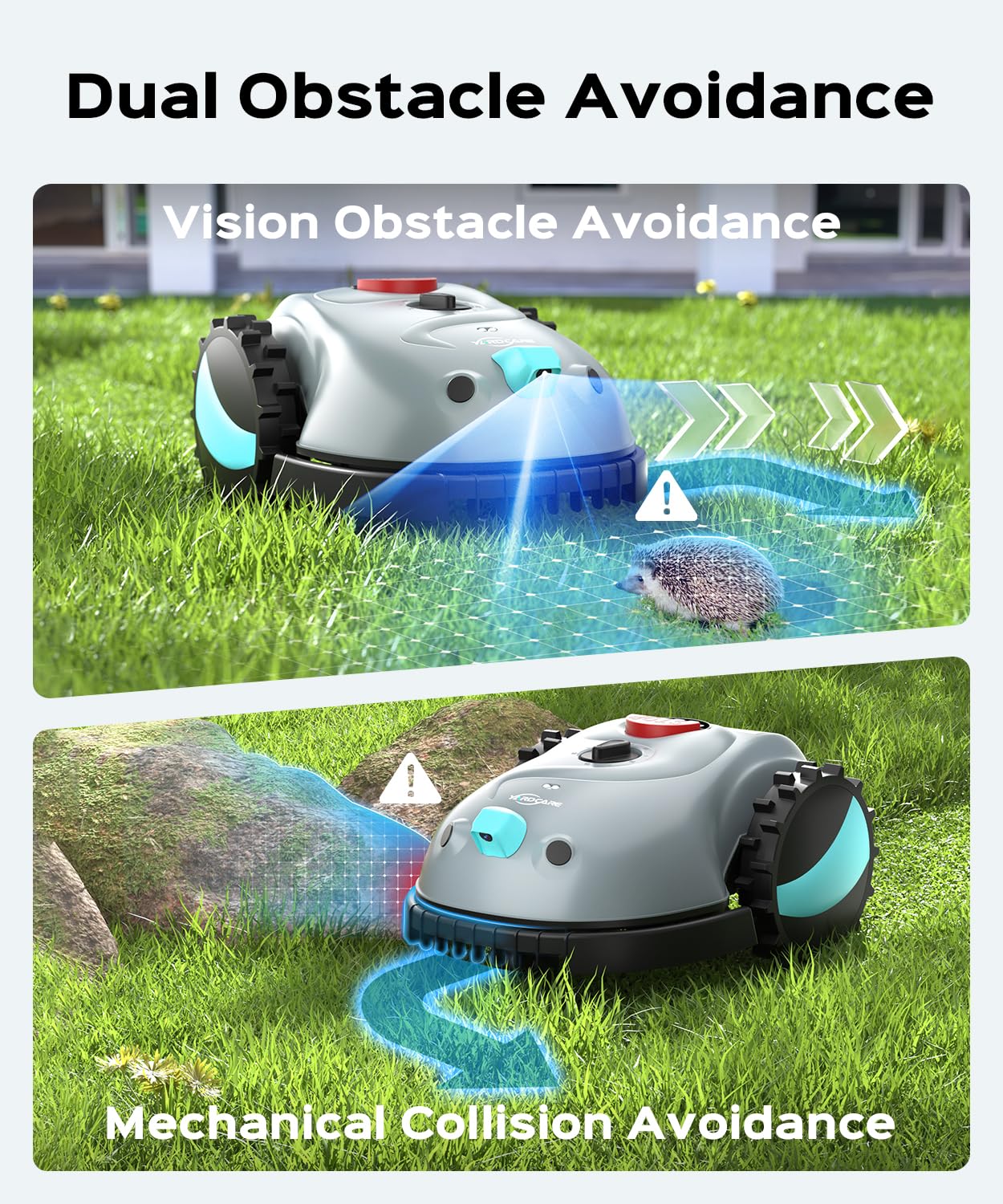 YARDCARE V100 Robot Lawn Mower with HD Vision Navigation, Smart Obstacle Detection, Collision Sensors, Adjustable Cutting Height, Low-Noise Operation—Perfect for Small Lawns up to 1,600 sq ft.