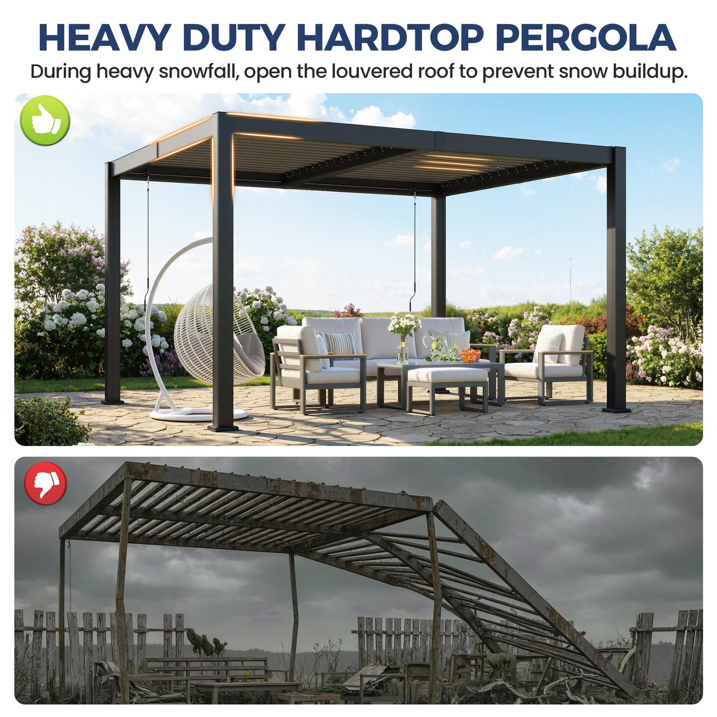 10' x 12' Louvered Pergola, Outdoor Pergola with Metal Adjustable Louvered Roof & Gutter System, Hardtop Patio Gazebo for Backyard, Patio, Garden, Dark Gray