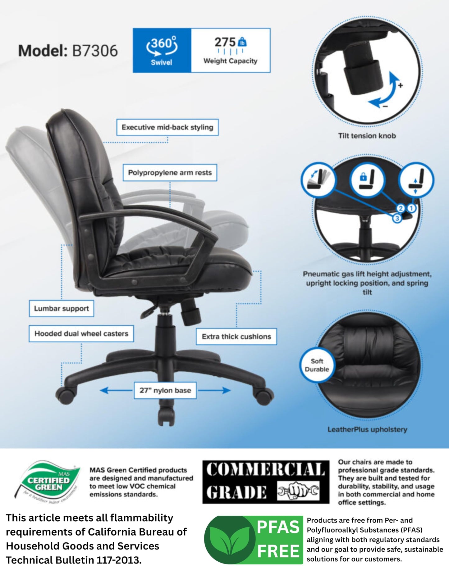 BOSS Office Products Chairs Executive Seating, 28.5 inches x 27 inches x 38.5 inches, Black