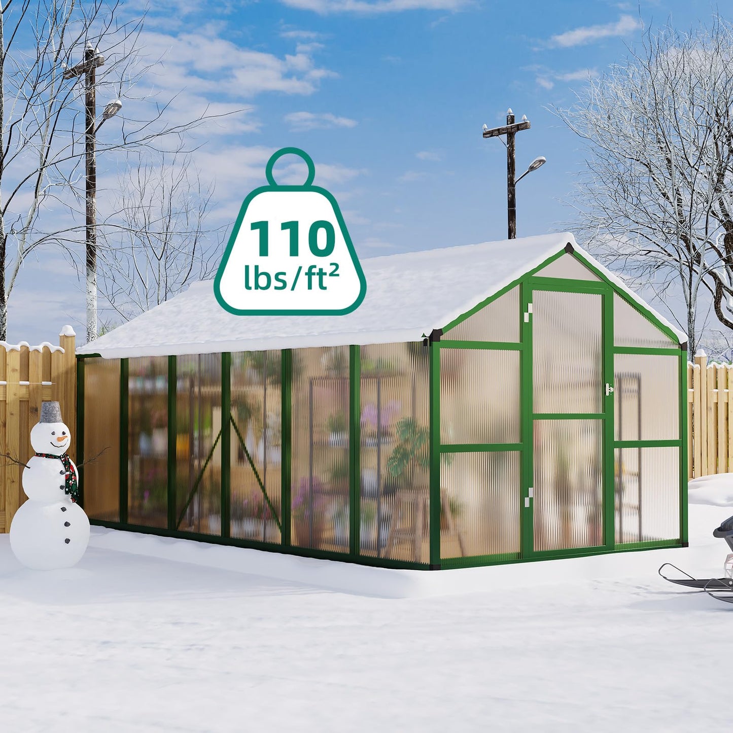 8 x 12 FT Greenhouse, Heavy-Duty Polycarbonate Large Walk-in Greenhouse Roof Vent ,Aluminum Frame & Lockable Door, for Backyard, Green Houses for Outside Garden Backyard