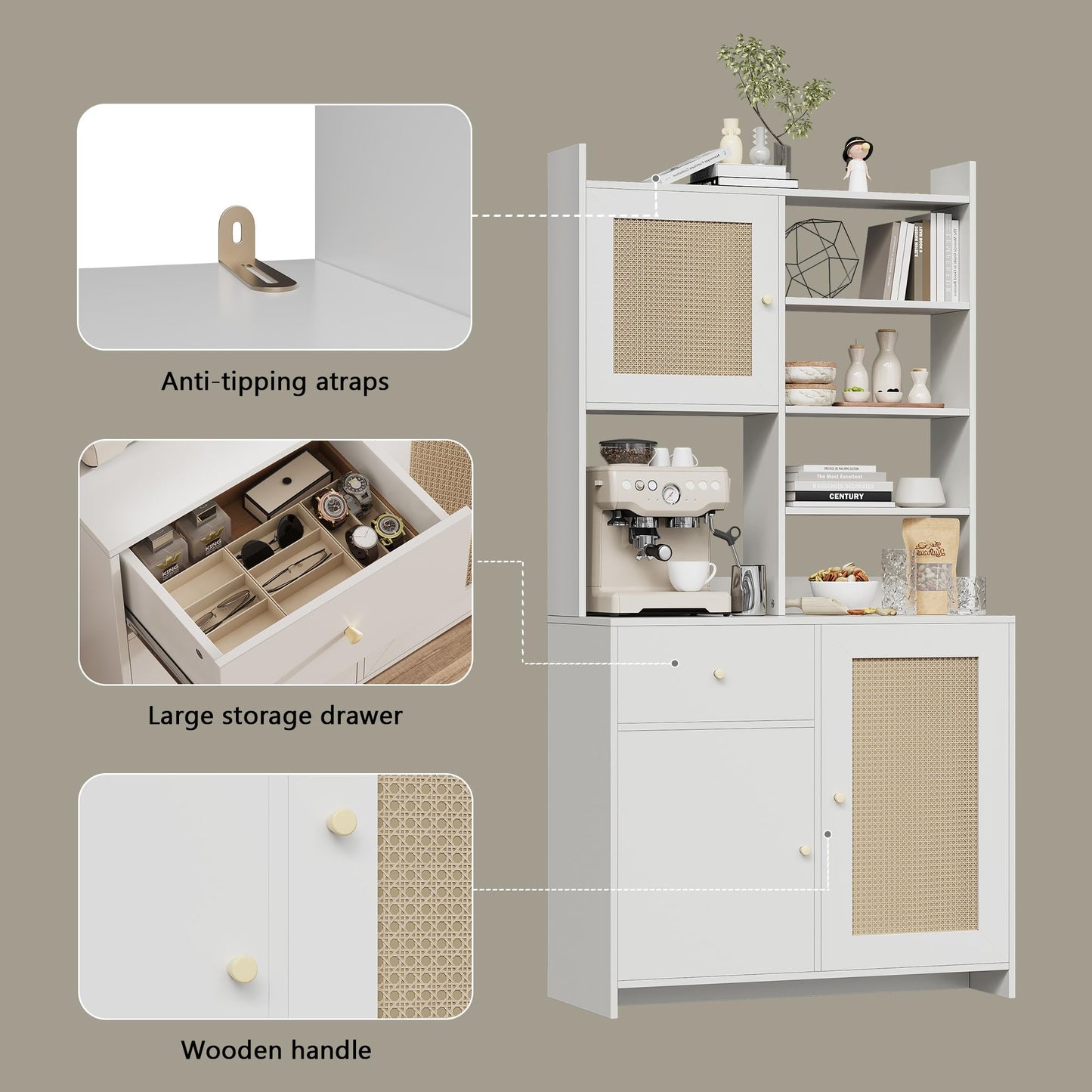 IDEALHOUSE Kitchen Pantry Cabinet with Adjustable Shelf, 71" Tall Storage Cabinet with Microwave Stand, Food Pantry Cabinets for Kitchen, Dining Room, Living Room, White