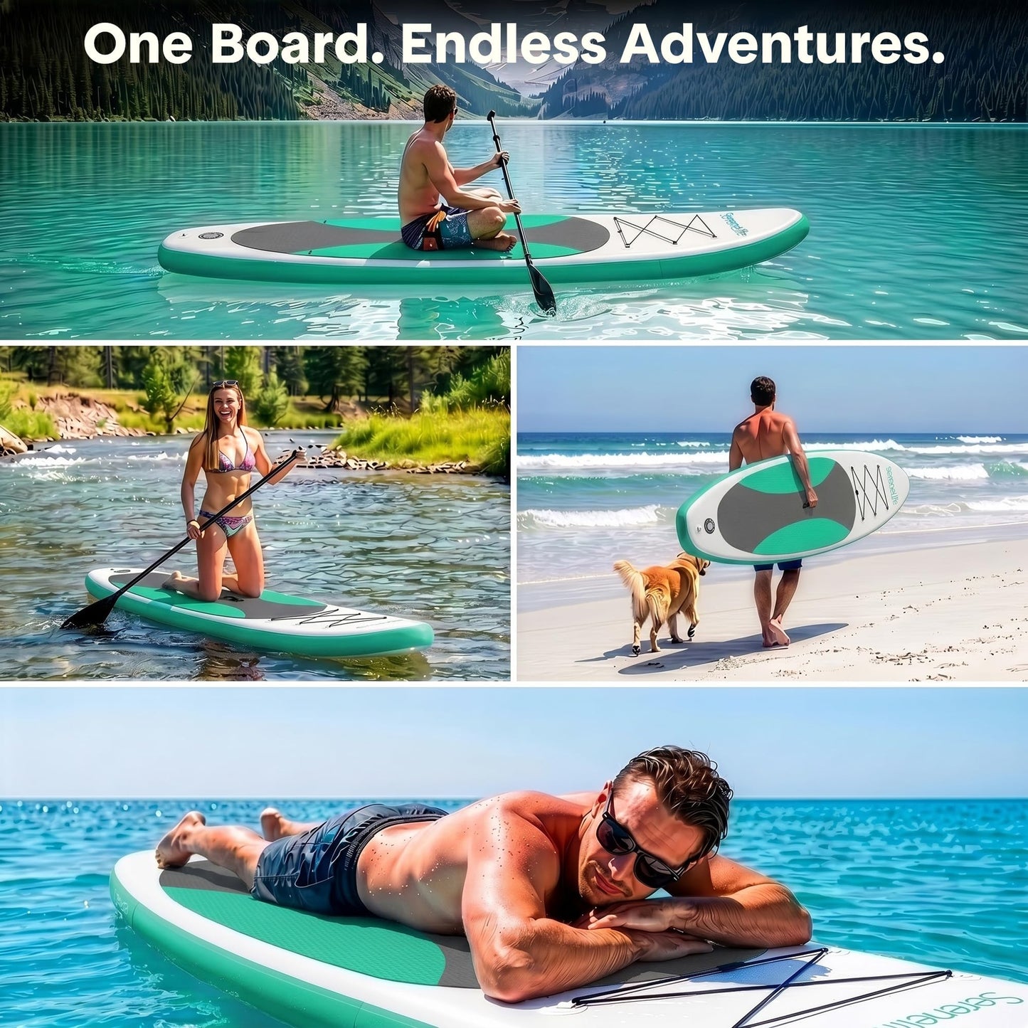 SereneLife 10’ Inflatable Stand Up Paddle Board with Premium SUP Accessories - 32” Wide Stable Design with Non-Slip EVA Deck Pad, for Youth and Adults, 275 lbs. Capacity