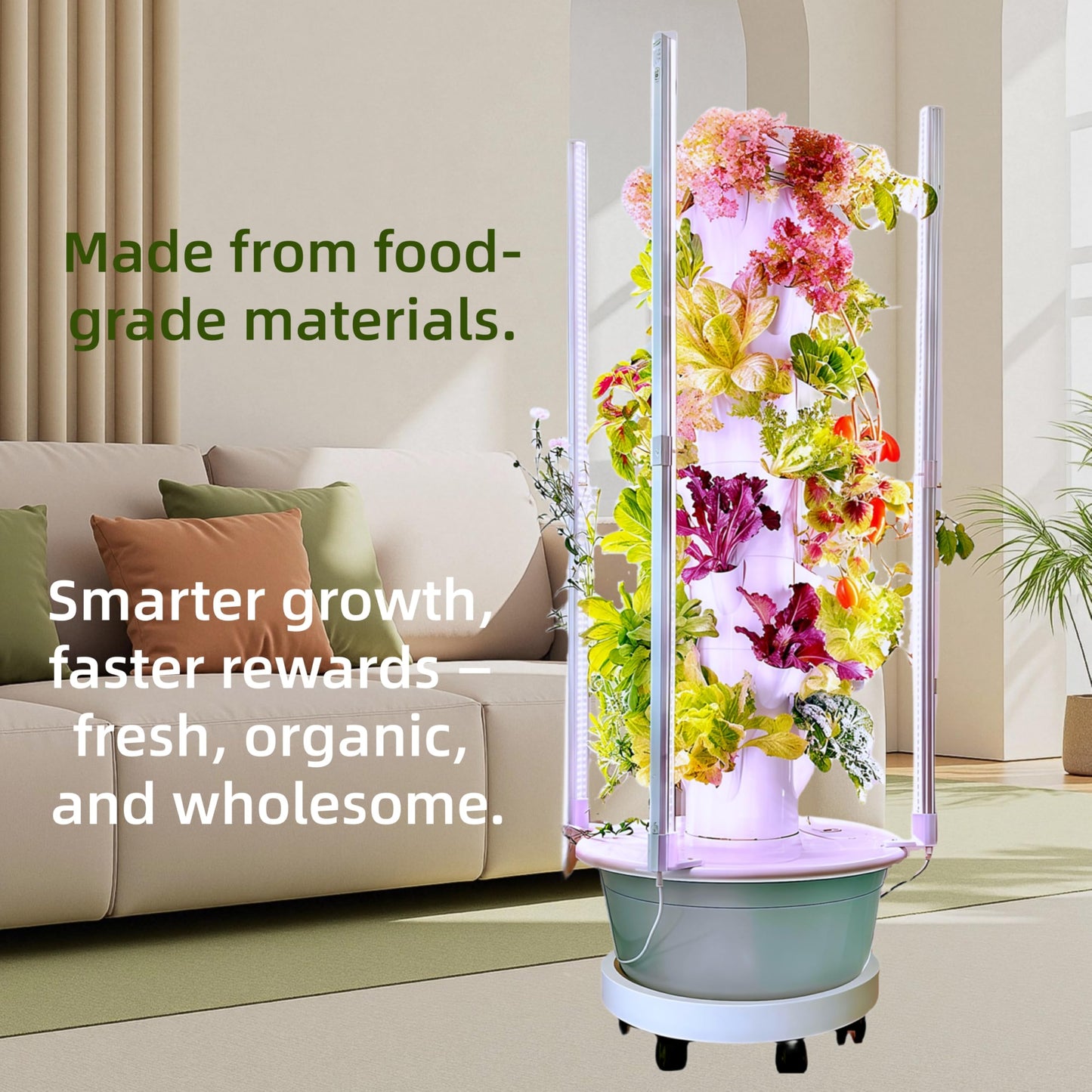 Hydroponic Growing Tower with LED Lights, 8-Layer 32 Large Planting Sites, Automatic Watering System with Dual Timer, Indoor Vertical Garden for Tomatoes, Peppers, Cucumbers, Herbs and Vegetables