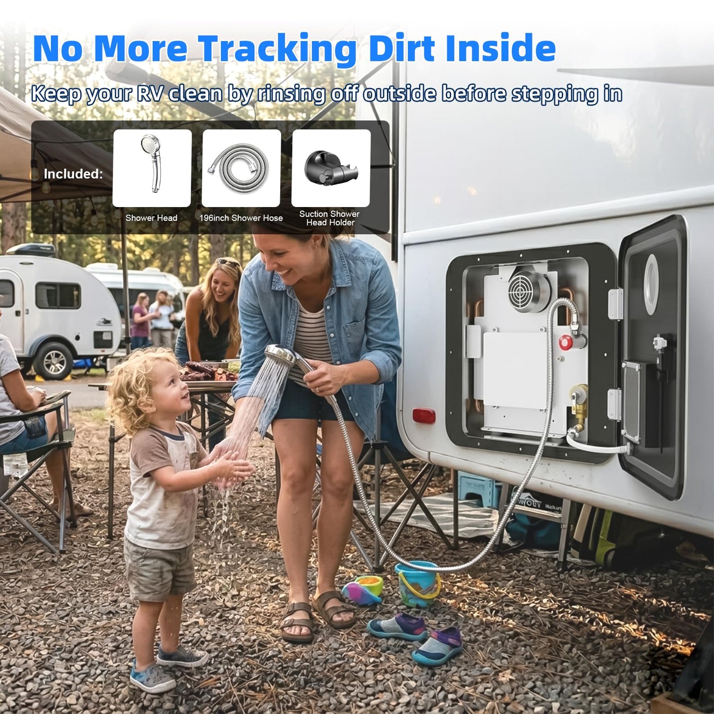 RIWORY 65,000 BTU 18x18 RV Tankless Water Heater Propane, 3.9GPM Tankless RV Water Heater with Outdoor Water Outlet, DC 12V Anti-Freezing Protection RV Camper Instant Hot Water Heater