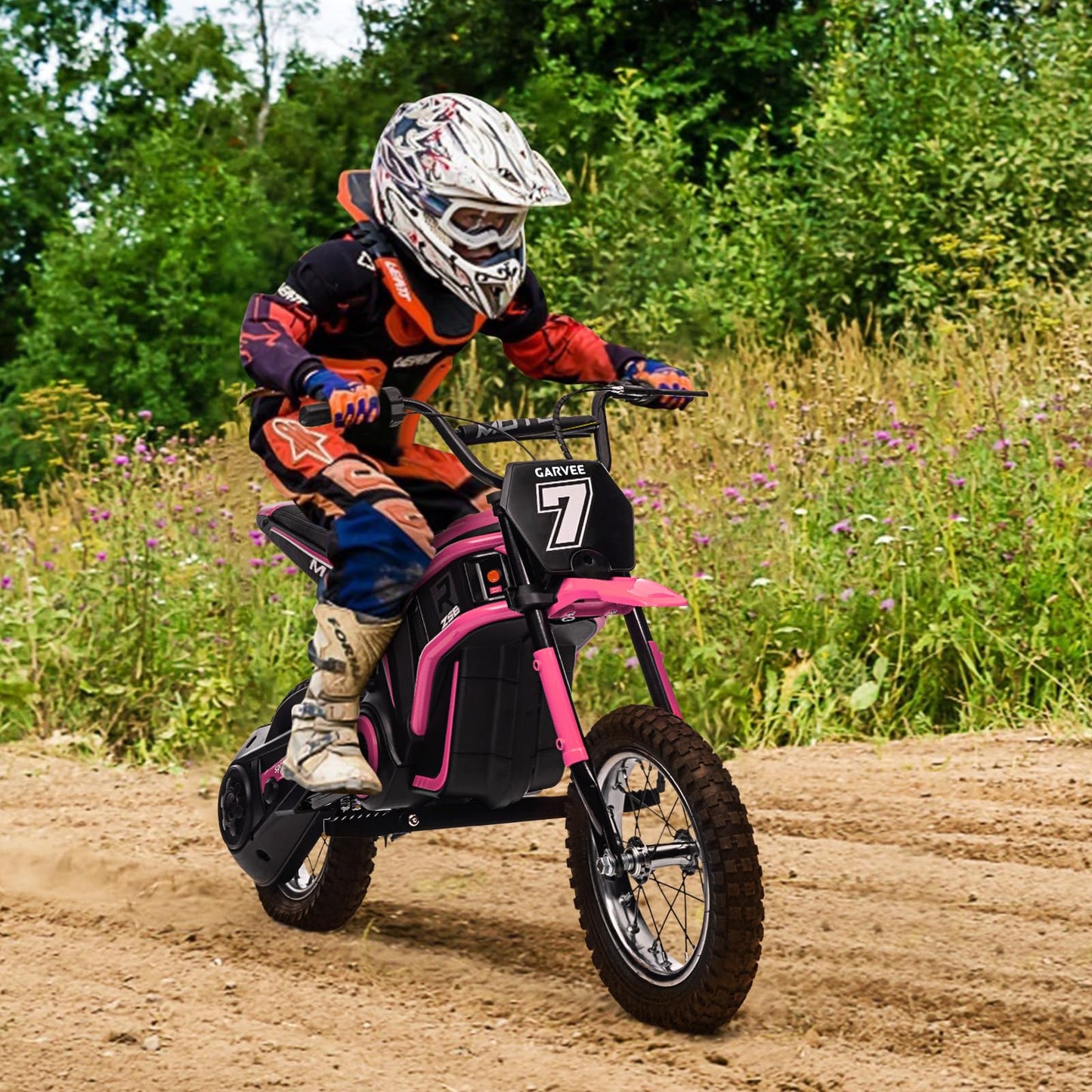 Garvee 24V 350W Kids Electric Dirt Bike - 3-Speed Off-Road Motorcycle, Rear-Wheel Drive, Up to 14.29 MPH, Shock-Absorbing Suspension, Battery Powered Ride-On Toy for Boys & Girls Ages 5-17 - Pink 7