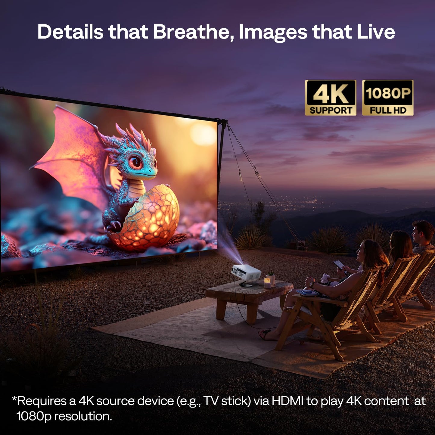 Aurzen EAZZE D1G 4K Supported Google TV Smart Projector with WiFi & Bluetooth, Auto Focus & Keystone, Dolby Audio, Zoom, Movie, Portable Mini Projector for Home & Outdoor Use