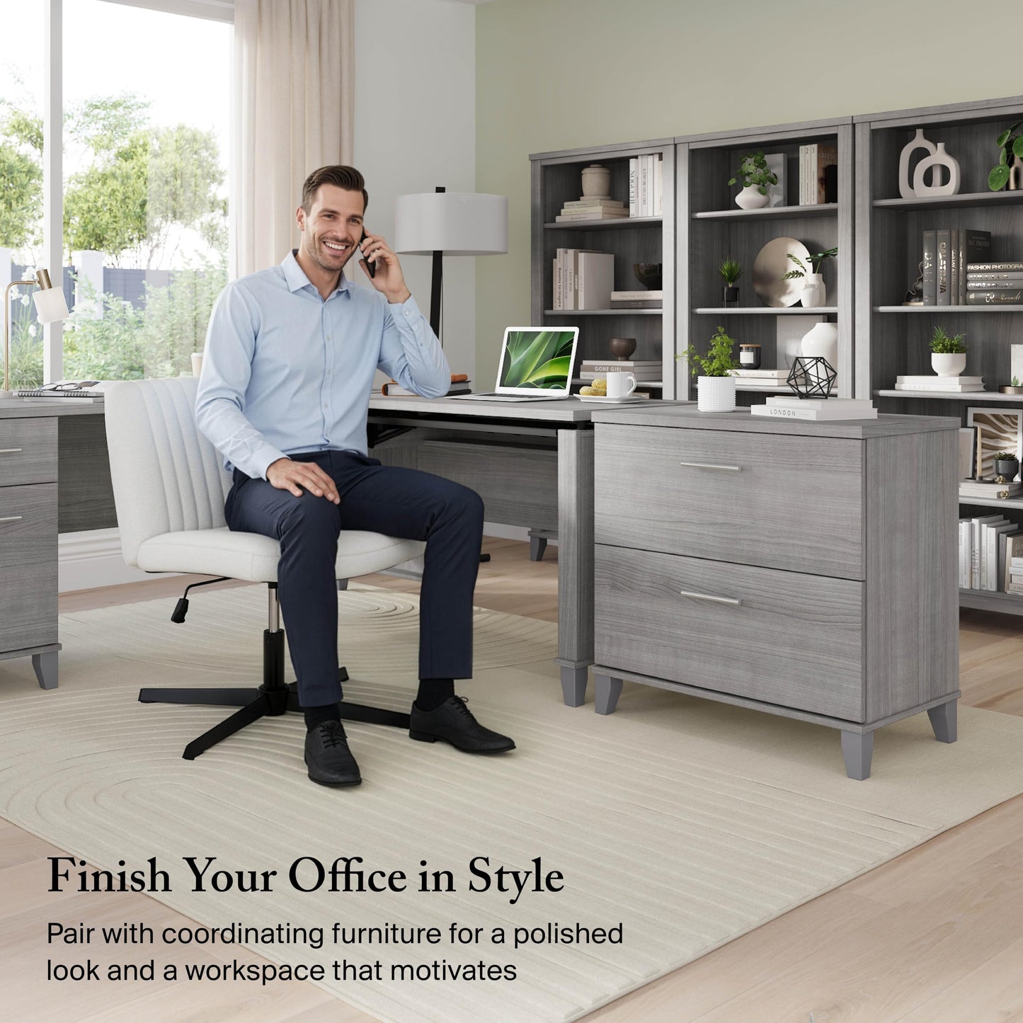Bush Home Somerset 72W 3 Position Sit to Stand Adjustable Standing L Shaped Desk in Platinum Gray, Ergonomic Corner Computer Office Table