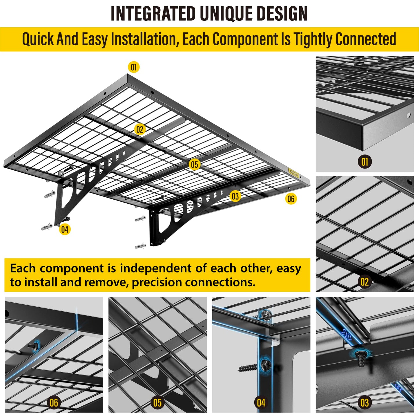 Aecxm 2x3ft 4Pack Wire Shelving Unit Heavy Duty Garage Storage Shelves Wall Mounted Black 1120lbs Load Capacity（24-inch-by-36-inch）