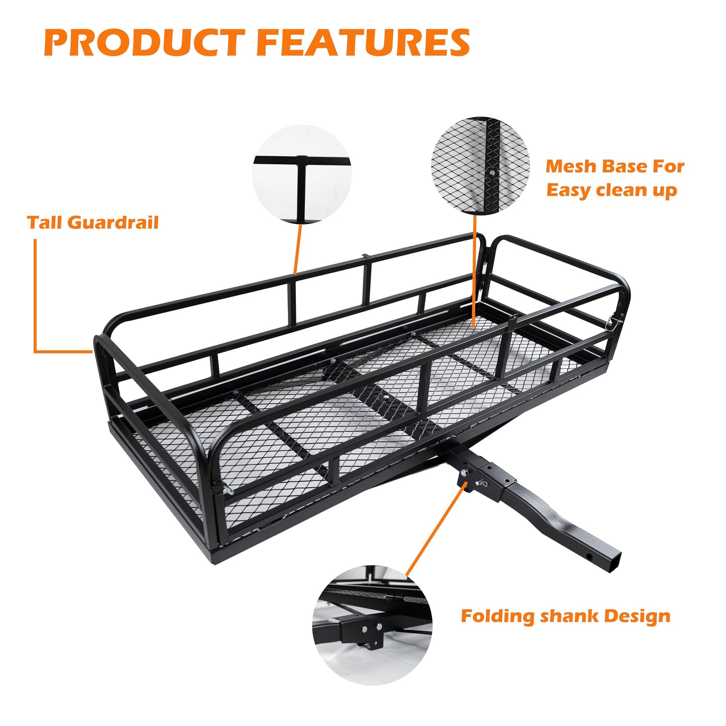 fouwick 60" x 24" x 13" Hitch Cargo Carrier, 600 Lbs Heavy Duty Folding Luggage Rack for SUV & Truck, Steel Mesh Cargo Carrier Hitch Mount Fits 2" Receiver, Powder Coated Vehicle Cargo Basket