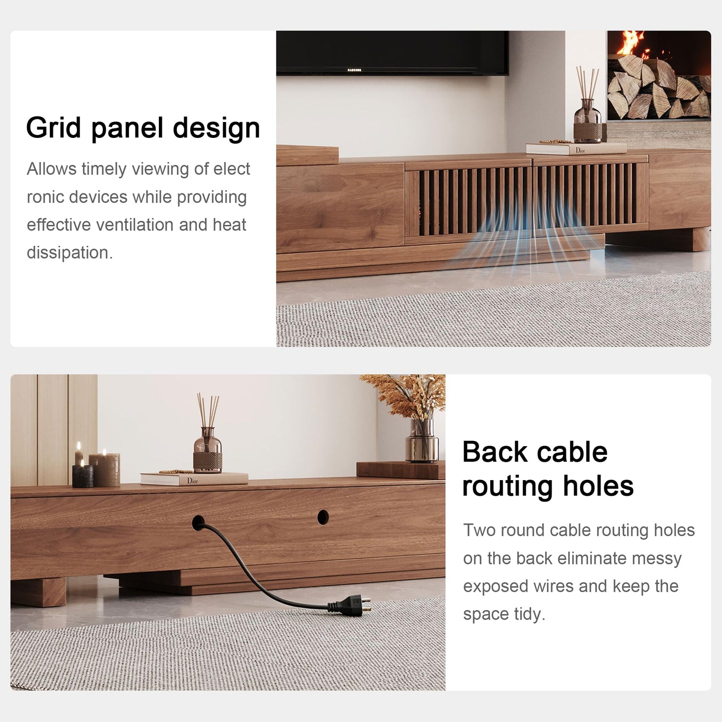 NessCarsti Mid Century Modern TV Stand for 75+ Inch TVs, Extendable Media Console (78"-103") with Ample Storage - Sleek Walnut Entertainment Center for Living Room