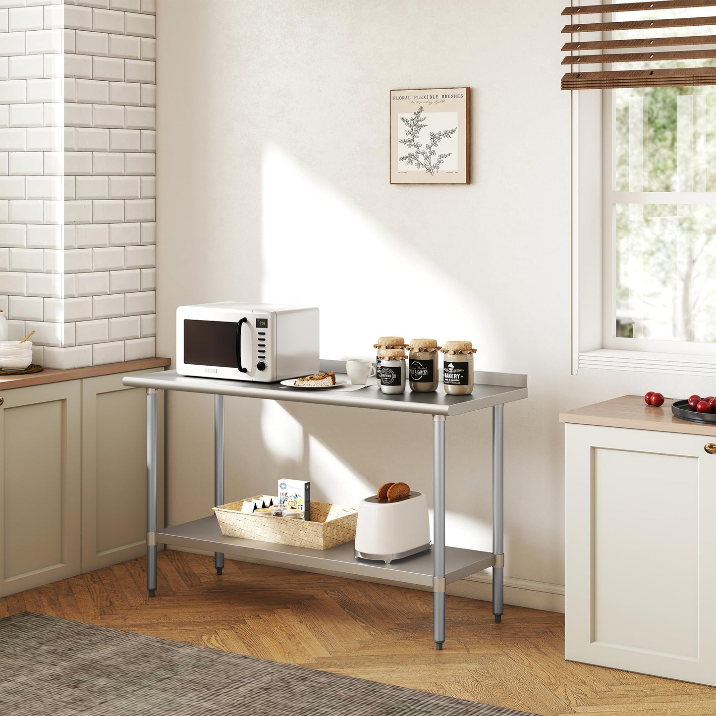 HARDURA Stainless Steel Table Prep & Work Table 24 x 60 Inches NSF Heavy Duty Commercial with Undershelf and Backsplash for Restaurant Kitchen Home and Hotel