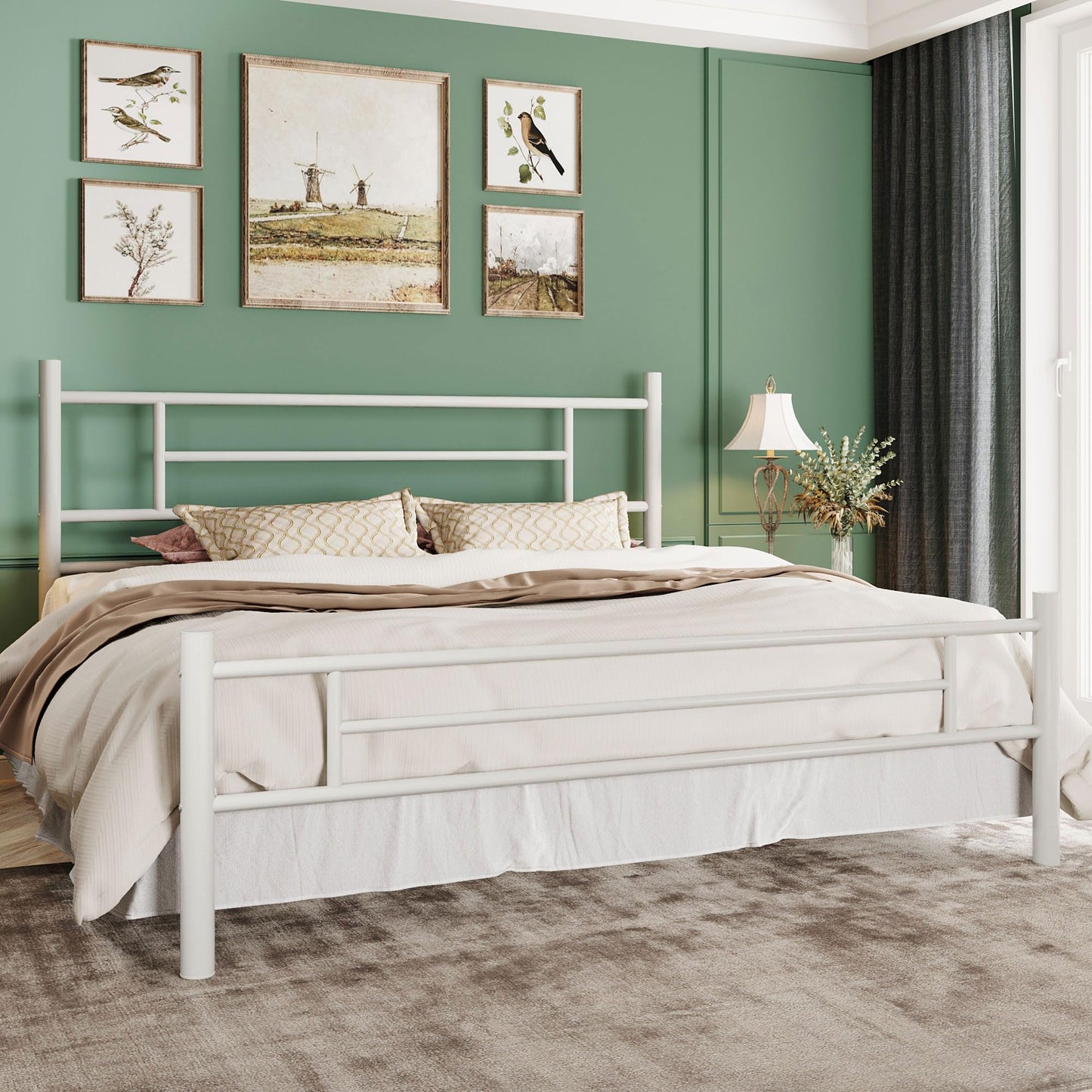 SHA CERLIN King Size Metal Platform Bed Frame with Modern Headboard and Footboard, Under Bed Storage Space, Noise Free, No Box Spring Needed,White,14 Inch