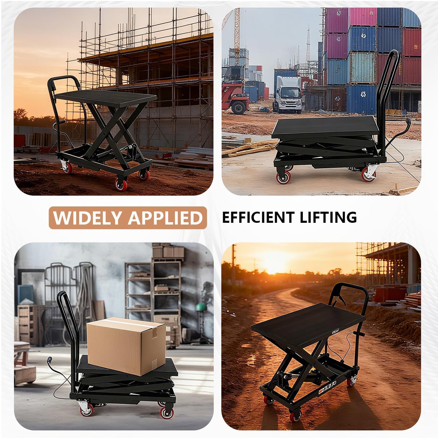Hydraulic Lift Cart, 28.5" Height Double Scissor Table with 4 Wheels & Non-Slip Pad, Material Handling Platform (Black-330lbs-Single)
