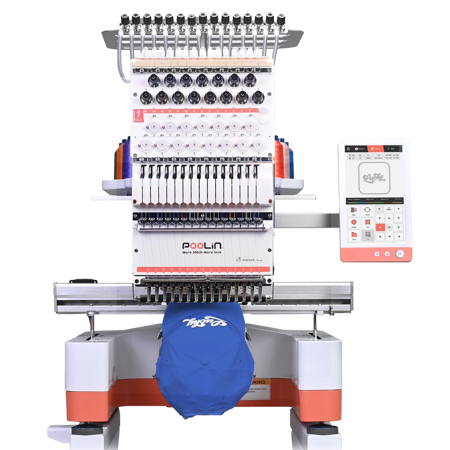 Poolin EOM 15-Needle Commercial Embroidery Machine,14.2"x9.5" Large Embroidery Area for Small Business User Friendly,for Hats,Cap & 3D Caps & Daily Orders,Auto Color Change & Trim,WiFi/USB Transfer