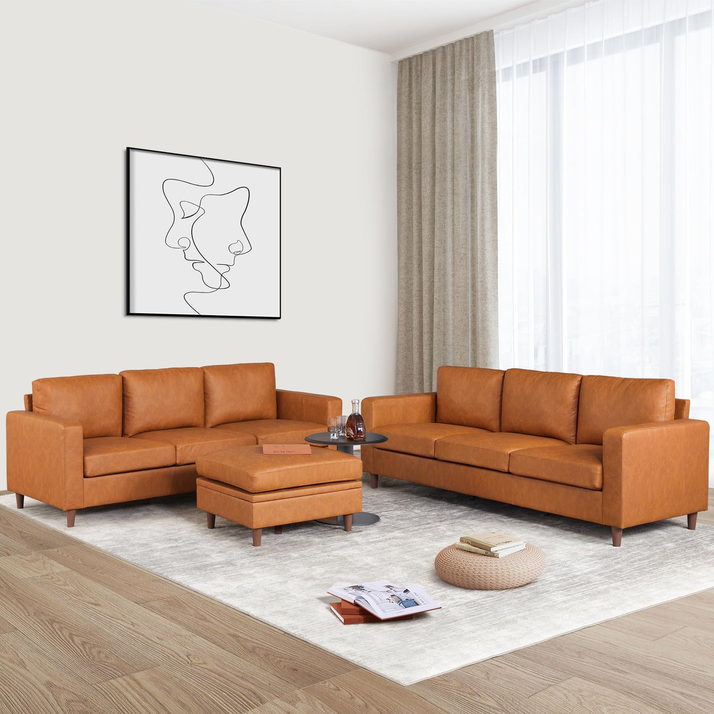 IDEALHOUSE Leather Couch 85 inch, Modern Deep Seat Sofa 3 Seater with Padded Backrest & Comfy Cushions, Faux Leather Couch for Living Room, Bedroom, Office