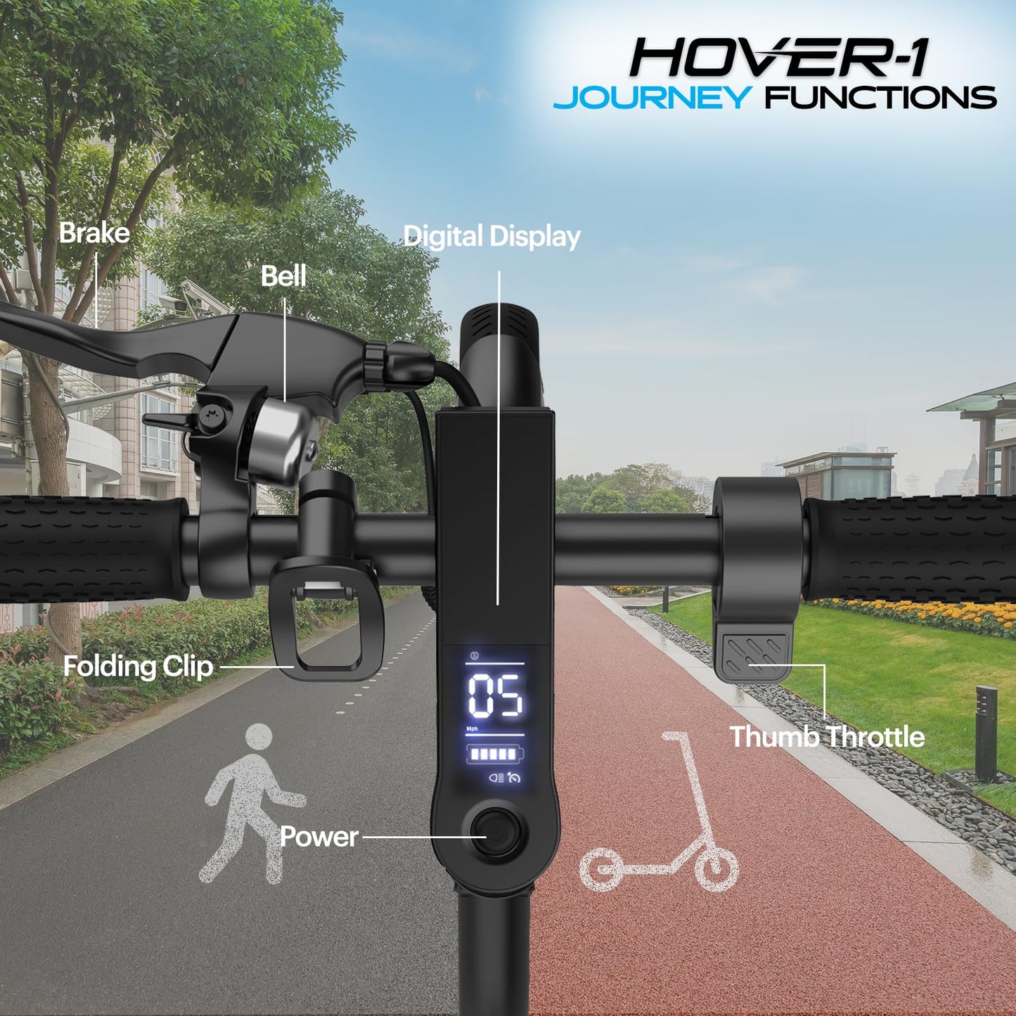 Hover-1 Journey Folding Electric Scooter | 15 MPH, 16 Mile Range, 5HR Charge, LCD Display, 8.5 Inch High-Grip Tires, 264LB Max Weight, Certified & Tested - Safe E Scooter for Kids, Teens & Adults